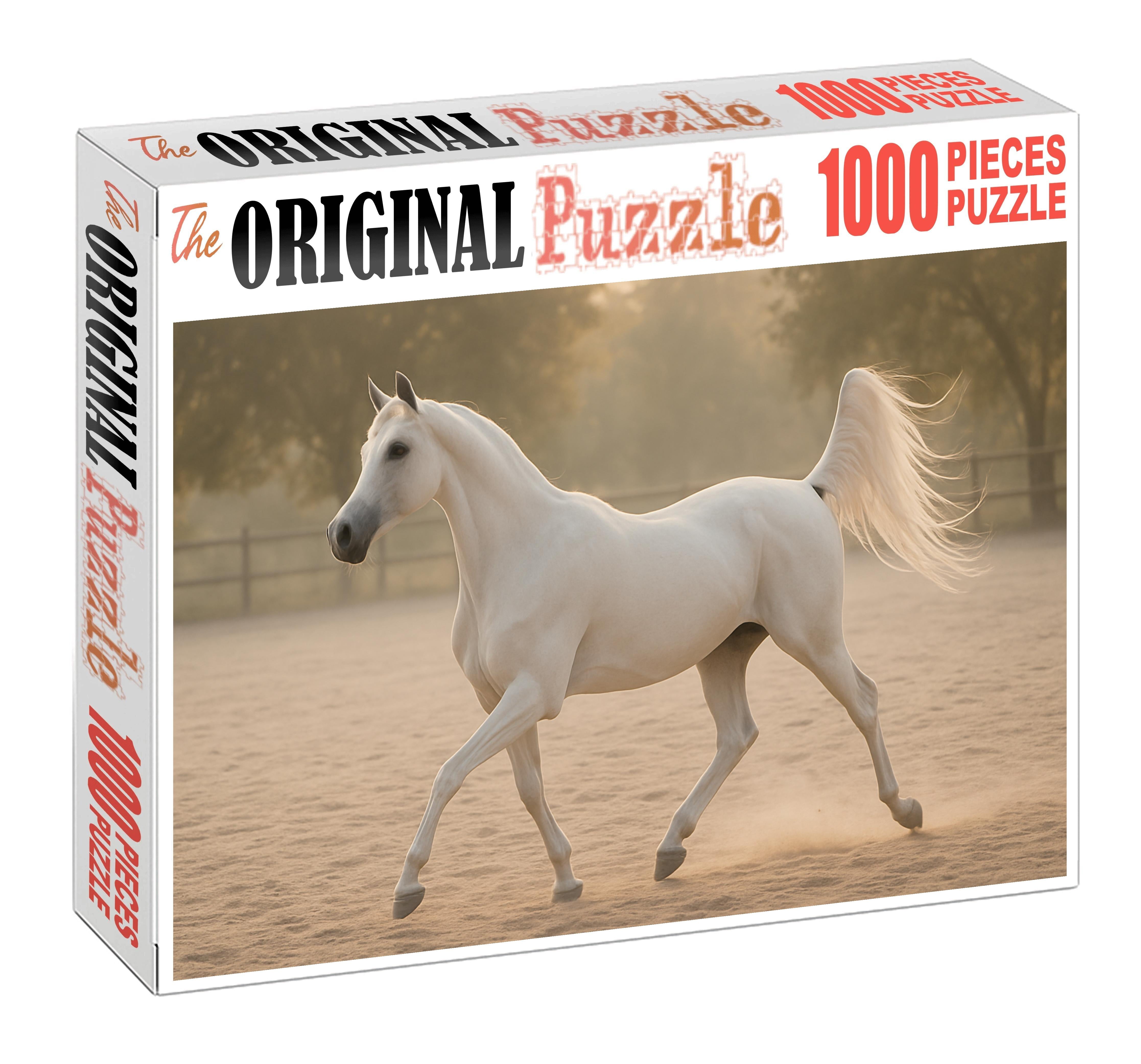 Snowfall Whisper Delicate White Arabian Mare With Fluid Movements 500 Piece Puzzle