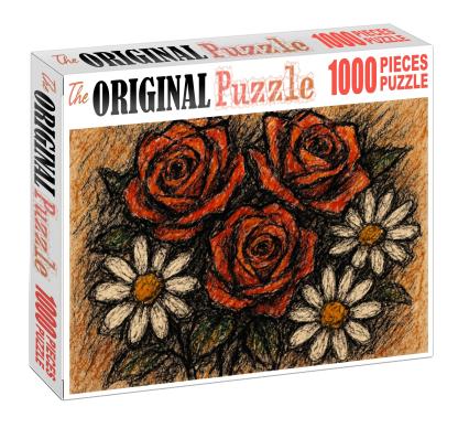 Floral Still Life In Cont Crayon Bold Textural Forms Of Garden Blooms Large Format Puzzle