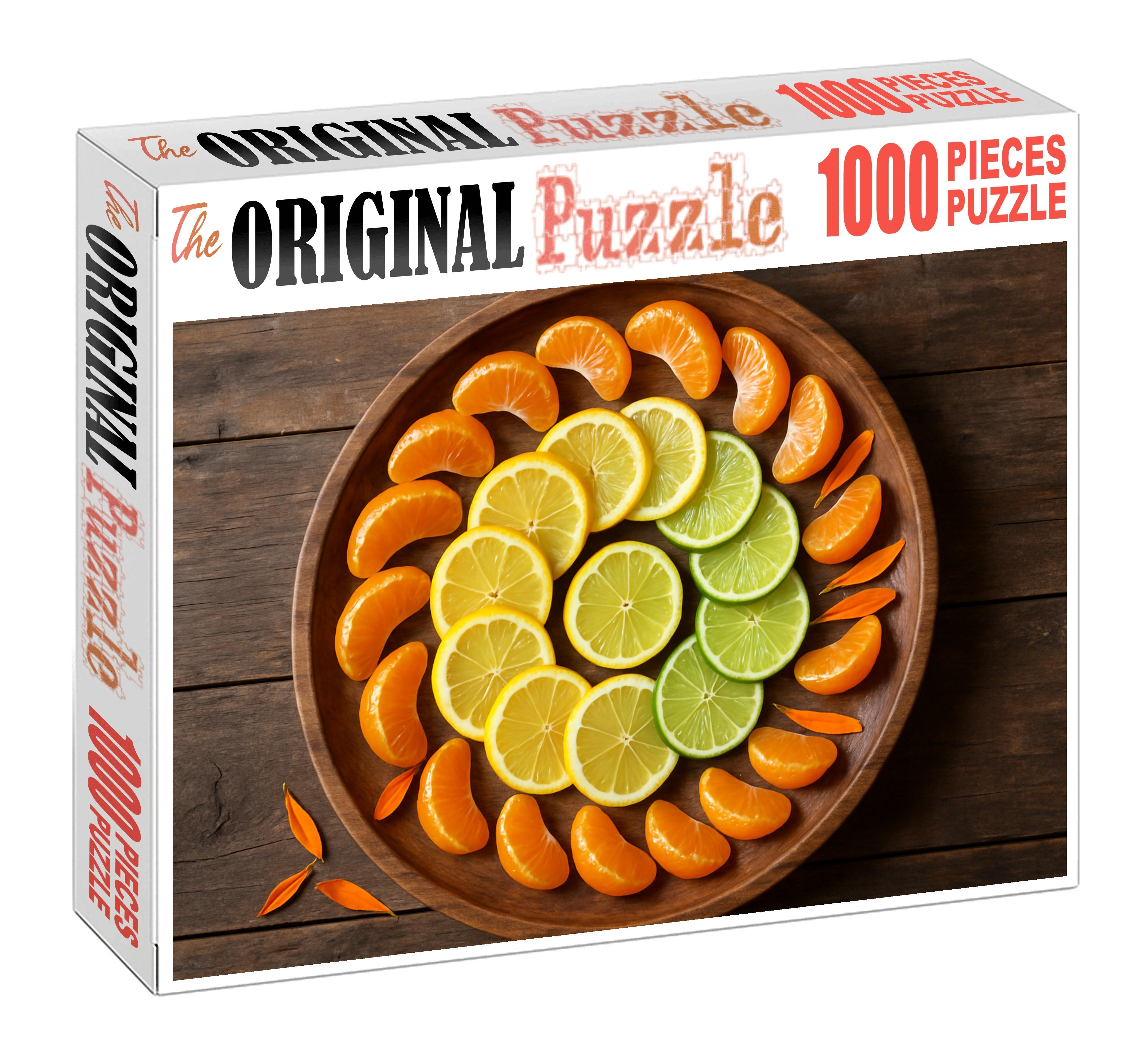 Sunshine Citrus Spiral Tangerines Lemons And Limes On A Rustic Tray 20 Piece Puzzle