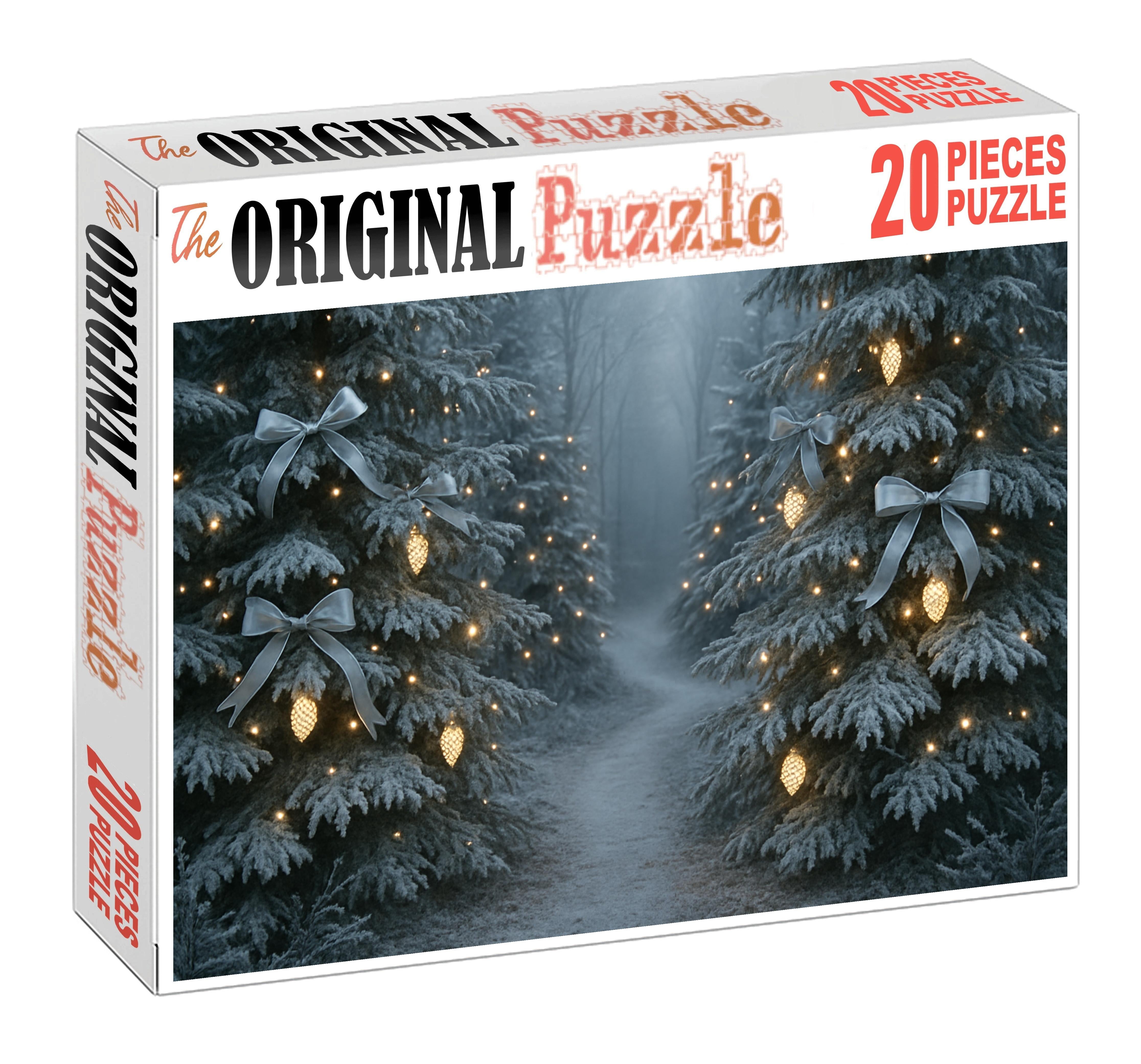 Frosted Evergreen Passage Glowing Pinecones And Silver Ribbons Puzzle Fun