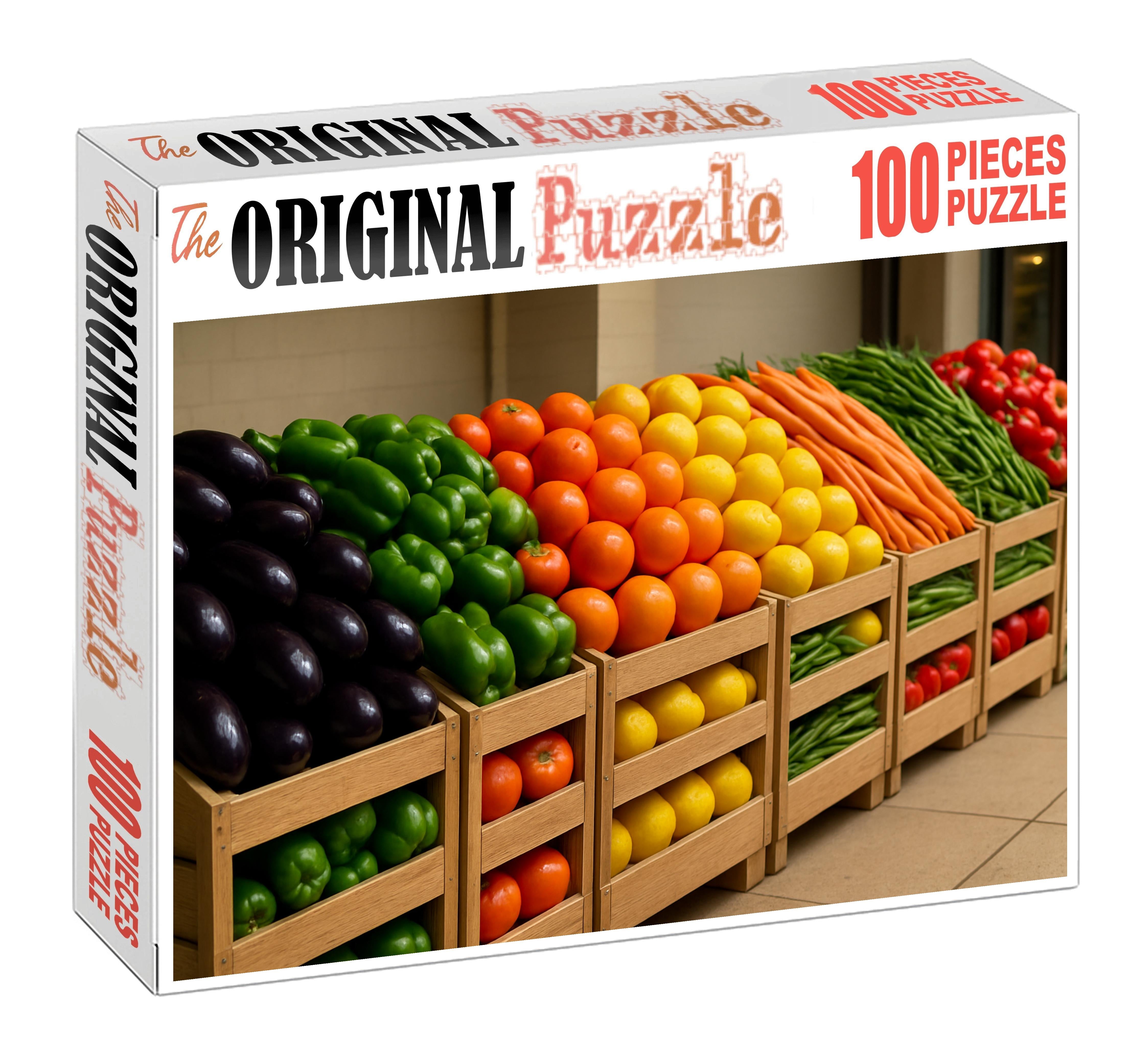 Fresh Market Row Vibrant Fruits And Vegetables Arranged In Color-blocked Crates 1000 Piece Puzzle