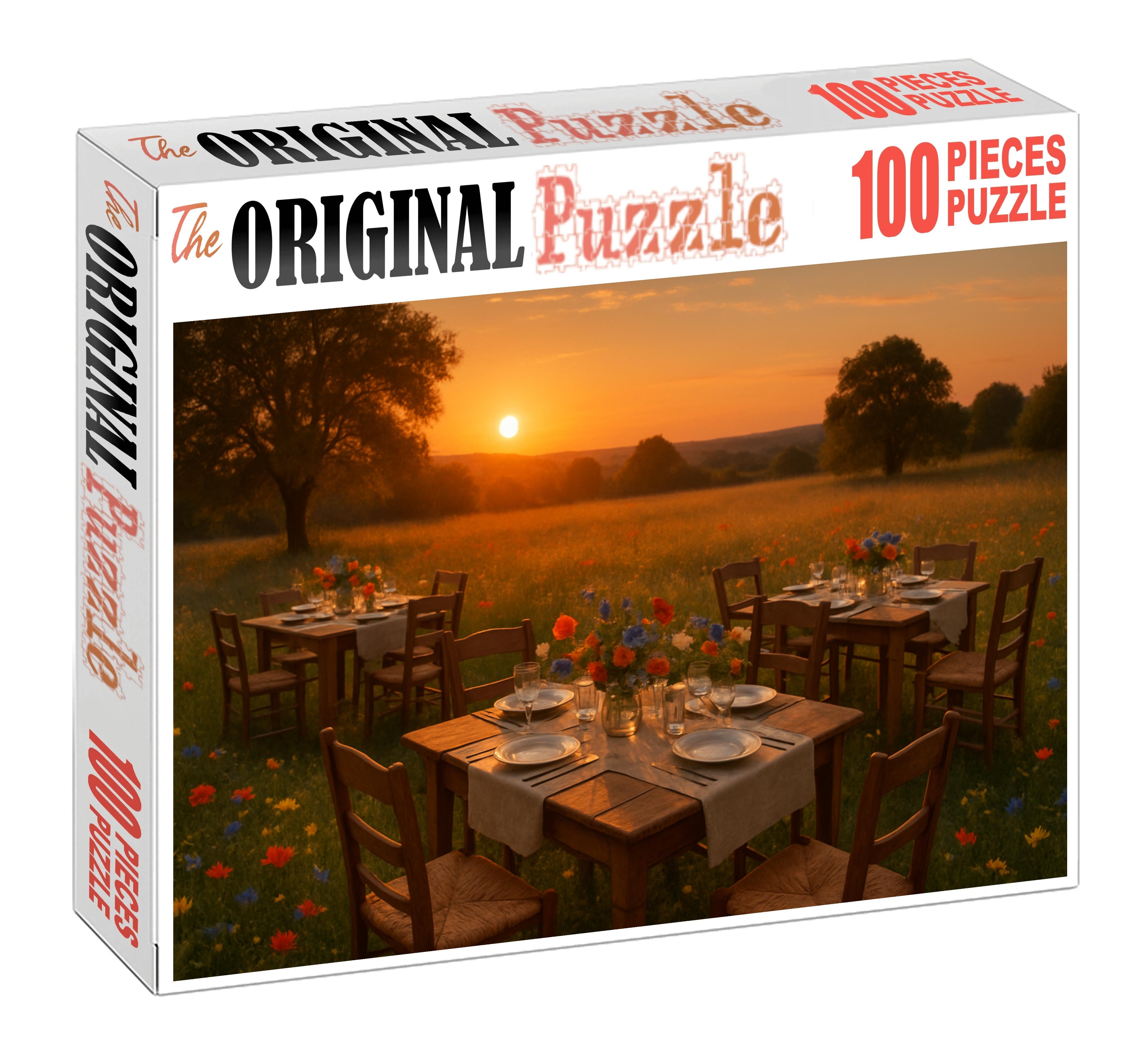 Sunset Meadow Retreat Warm Hues And Rustic Gatherings Under A Vast Sky 300 Piece Puzzle