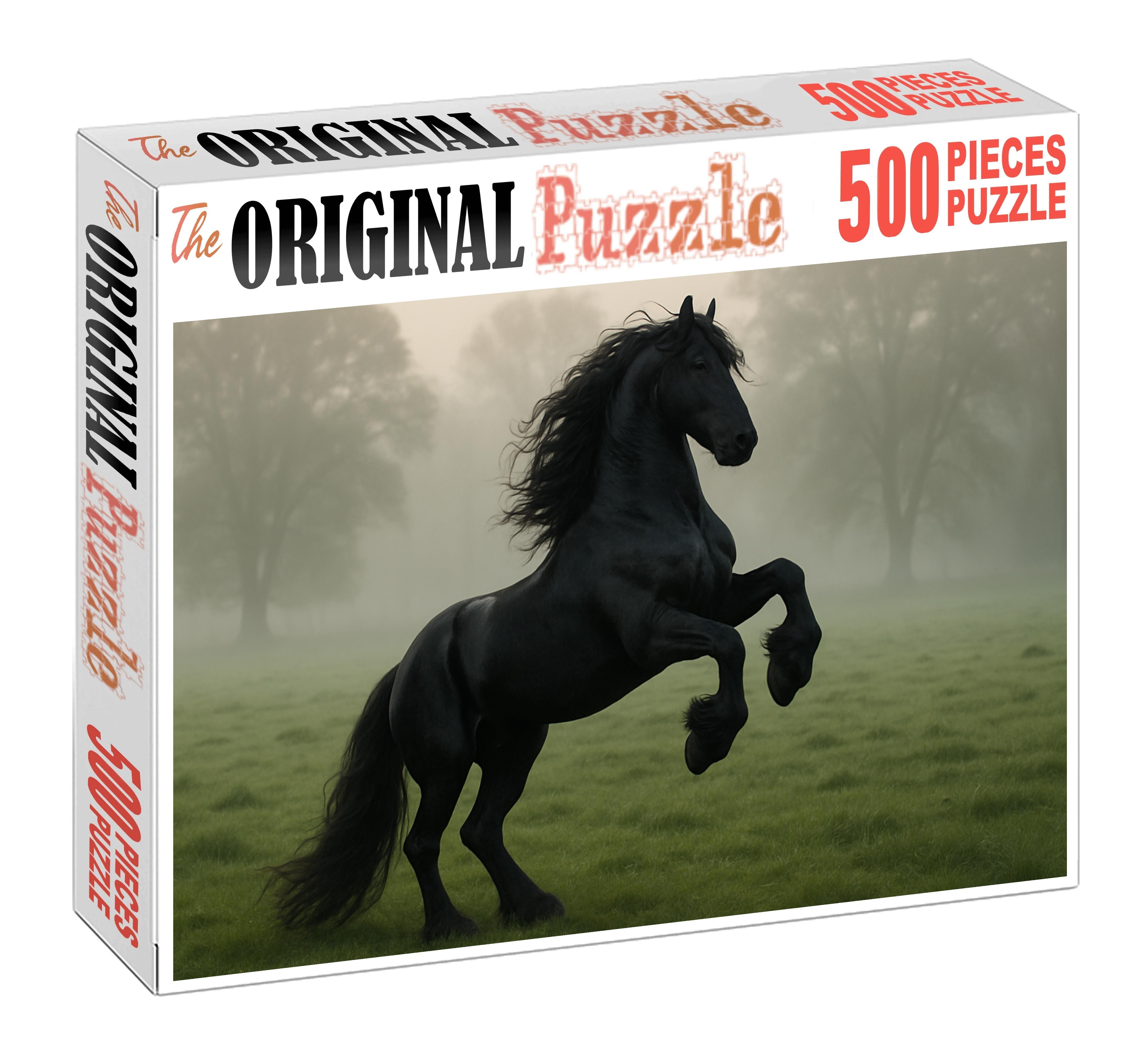 Ebony Thunder Majestic Black Friesian Stallion Challenging Puzzles