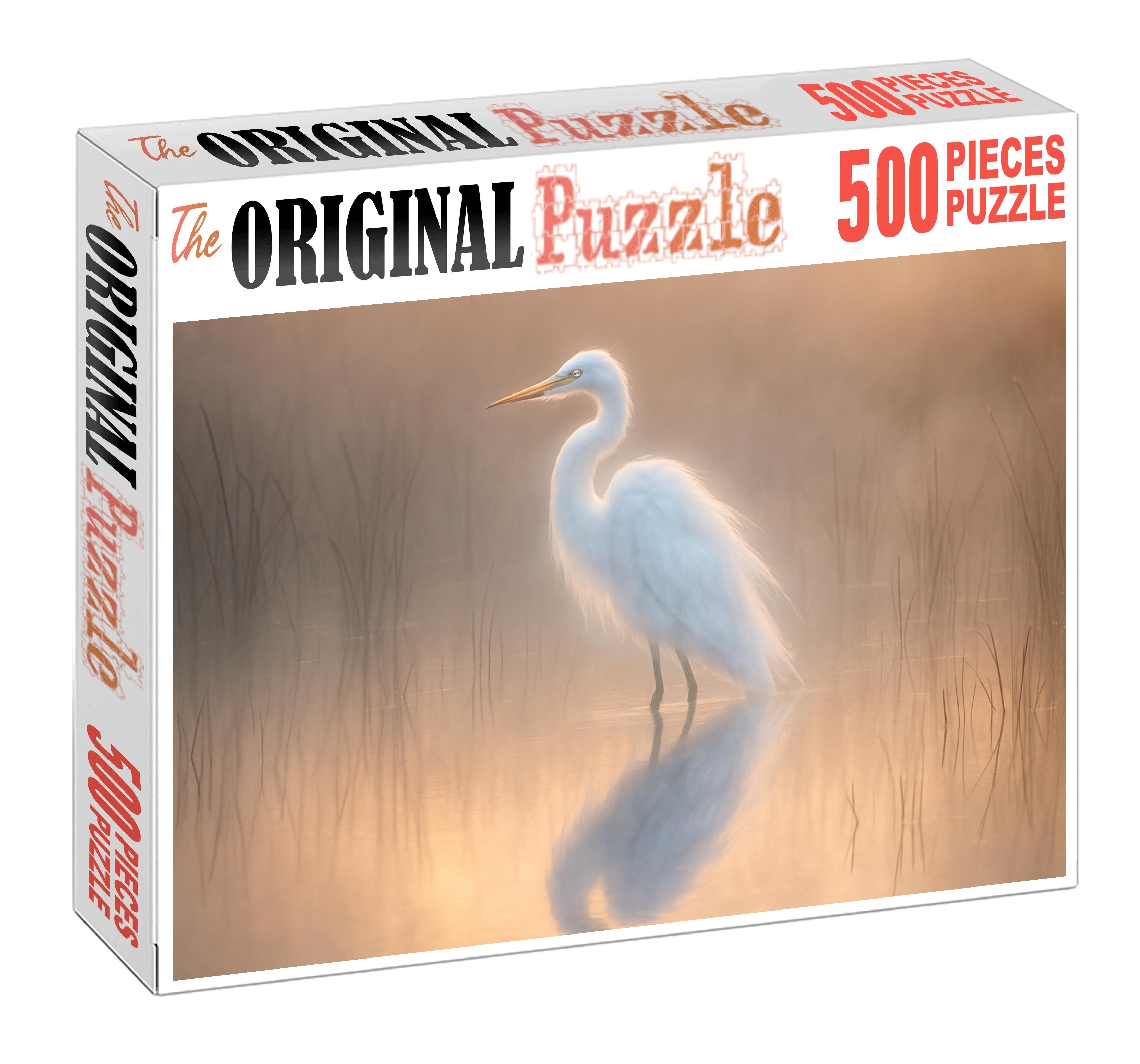 Ghostly Egret Graceful Marsh Specter Premium Puzzle Pieces