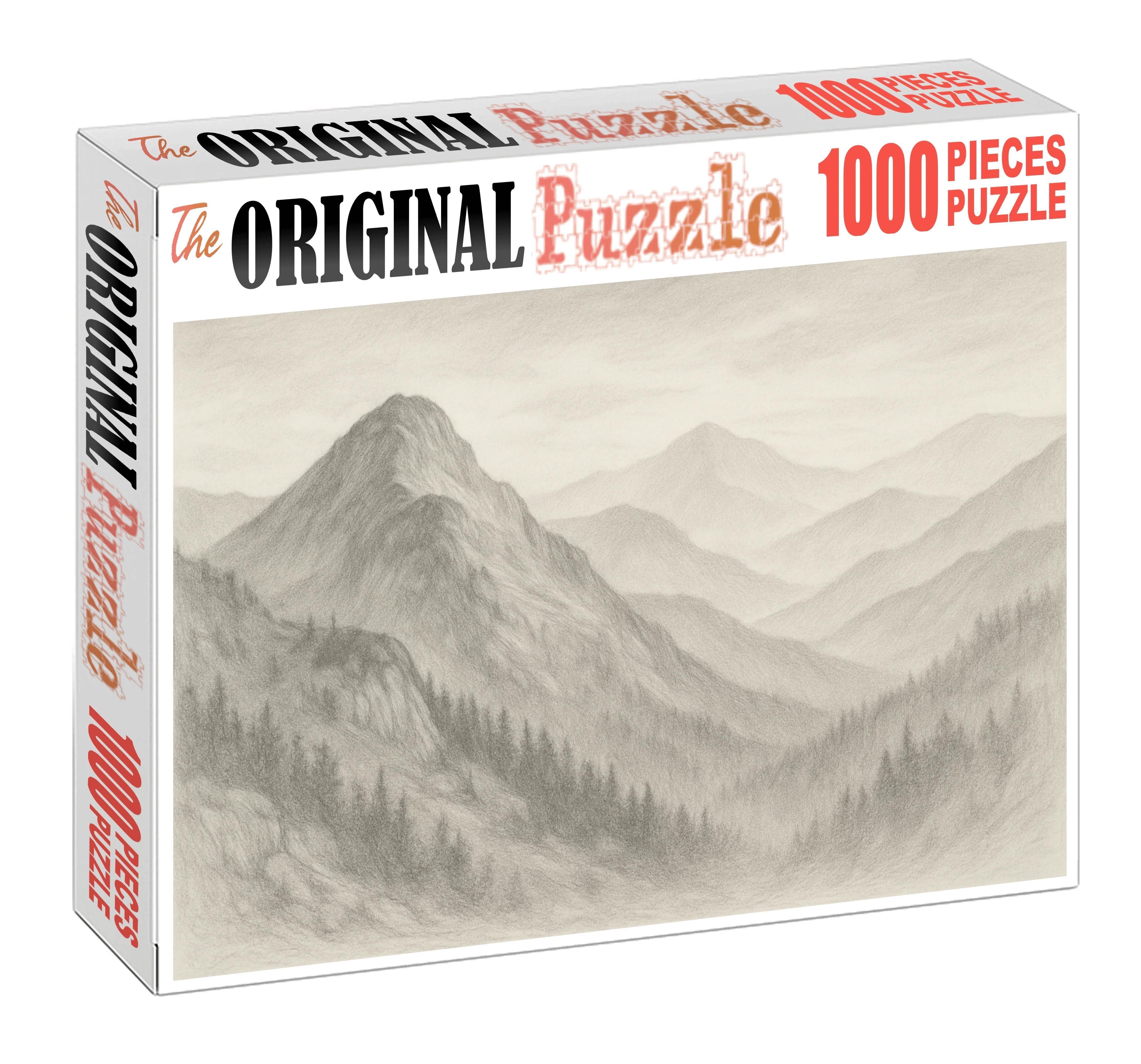 Atmospheric Mountain Landscape Soft Pencil Rendering With Gradual Tonal Transitions Mini Puzzle
