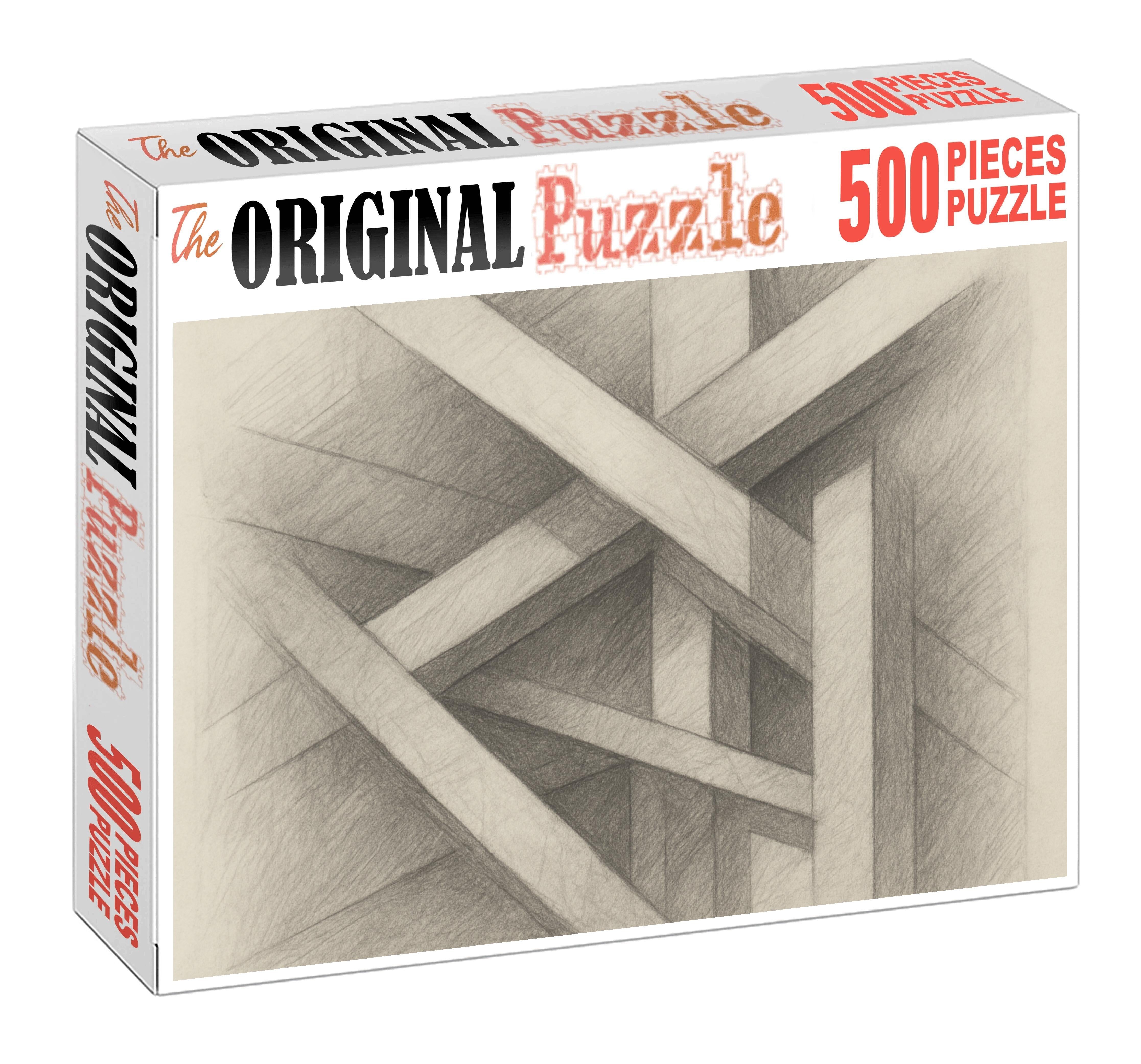 Abstract Architectural Fragment Linear Graphite And Erased Highlights Custom Jigsaw Puzzle