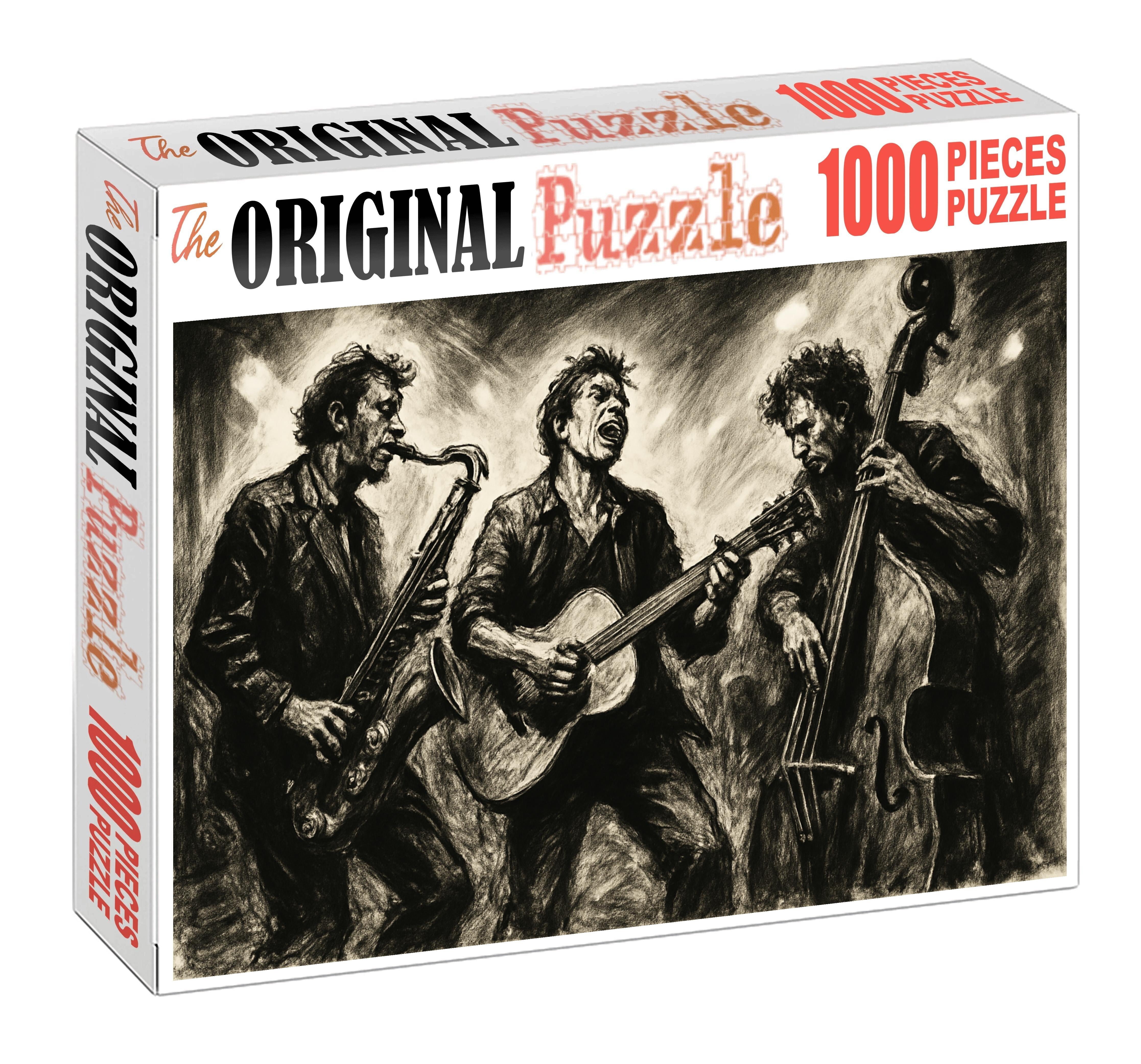 Energetic Street Musicians Expressive Charcoal Figure Study 20 Piece Puzzle