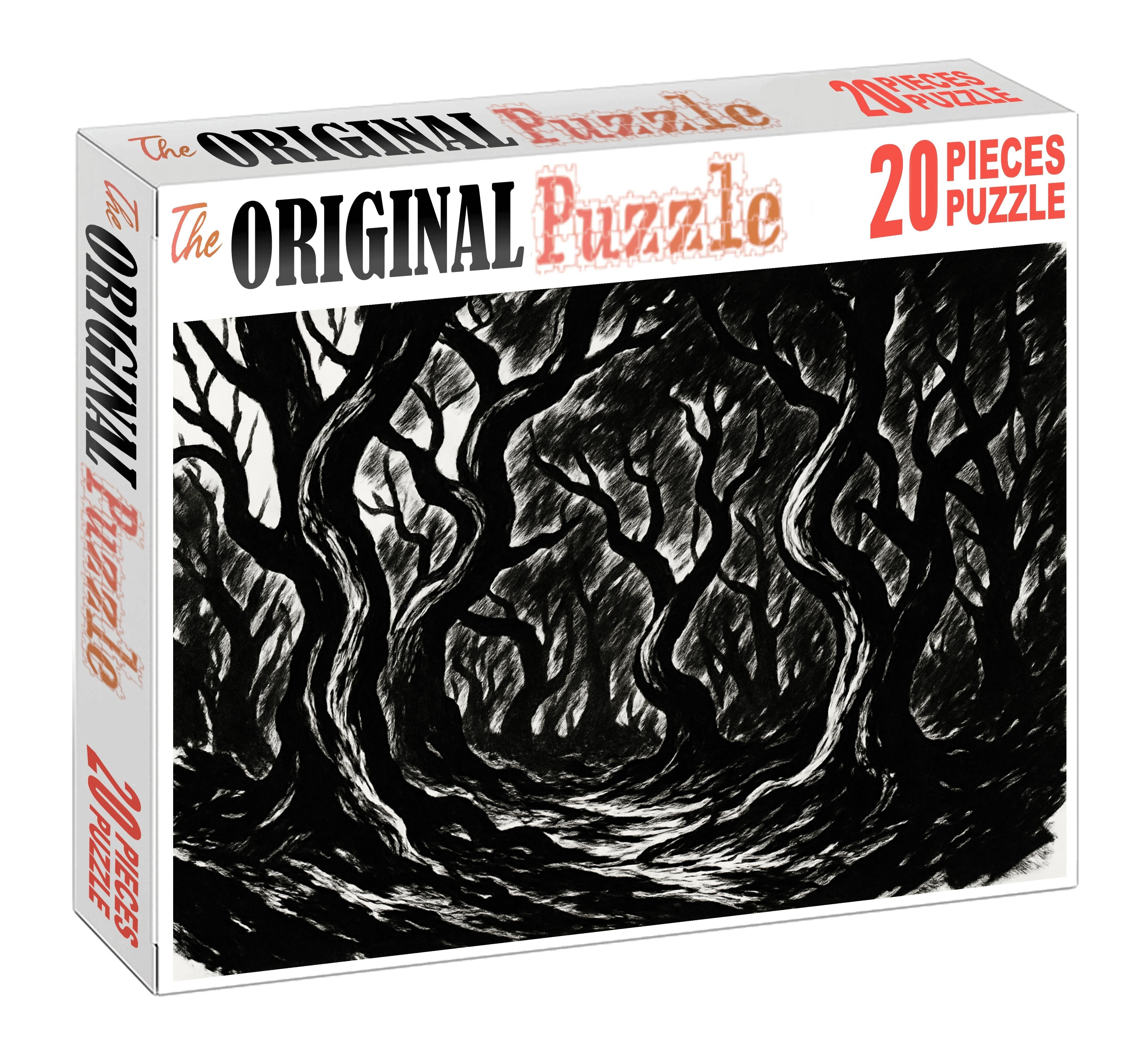 Mythical Forest Scene Dynamic Brush Pen Lines With Stylized Tree Forms Puzzle For Kids
