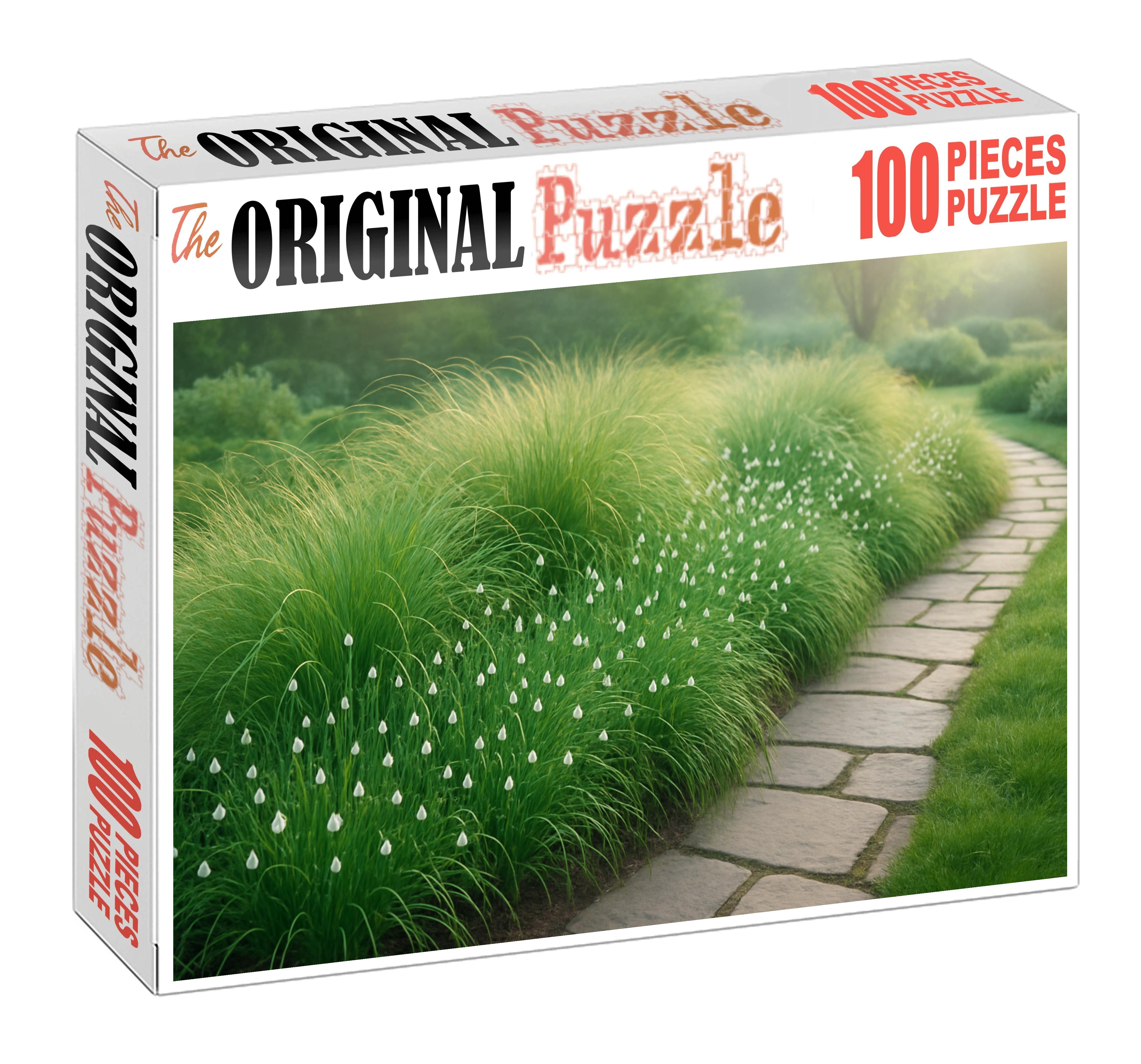 Whispering Willow Border Tall Grasses And Delicate White Blooms Creating A Tranquil Garden Edge Puzzle For Kids