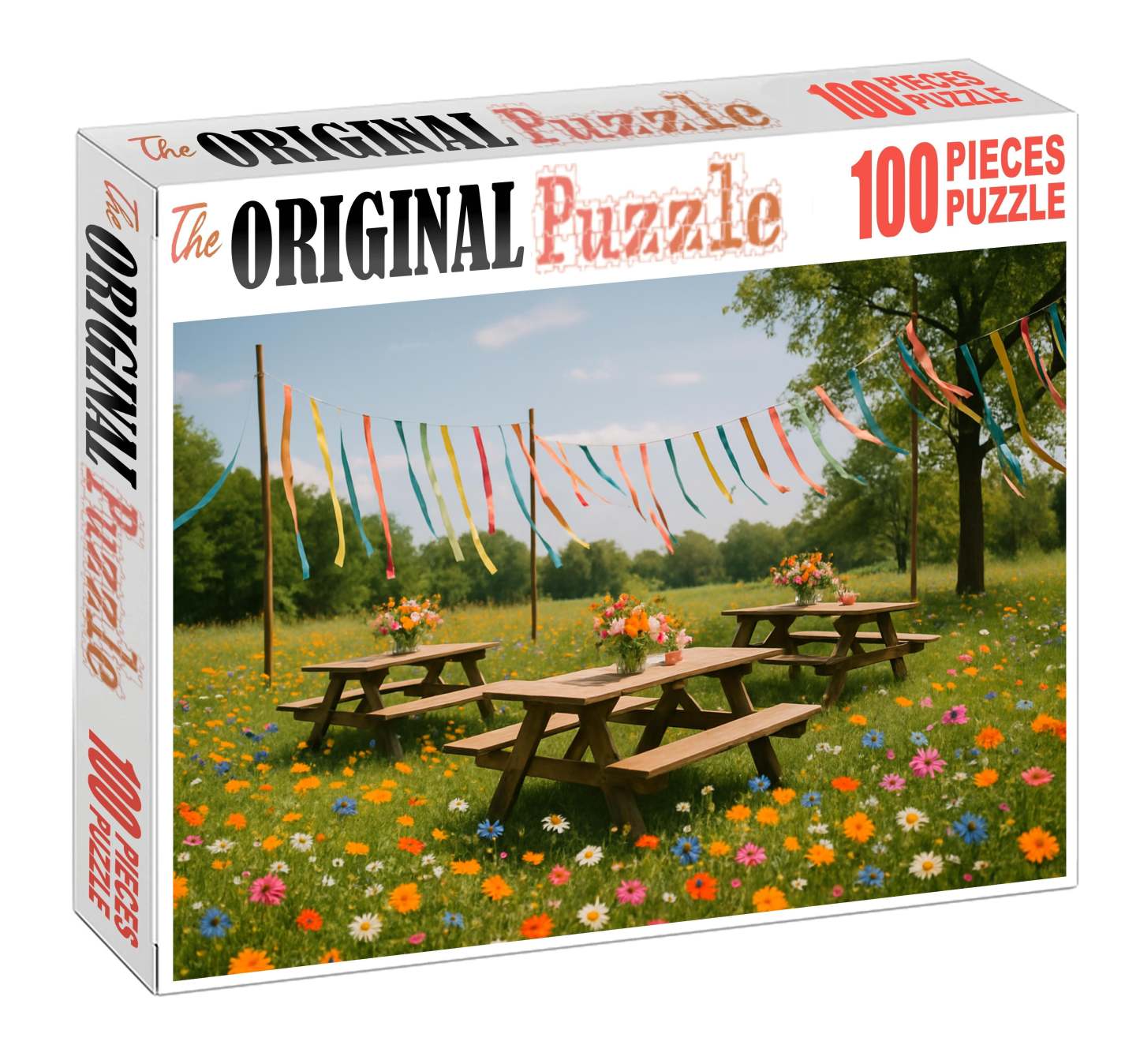 Spring Meadow Jubilee Vibrant Wildflowers And Colorful Ribbons 20 Piece Puzzle