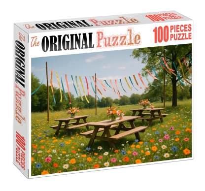 Spring Meadow Jubilee Vibrant Wildflowers And Colorful Ribbons 20 Piece Puzzle