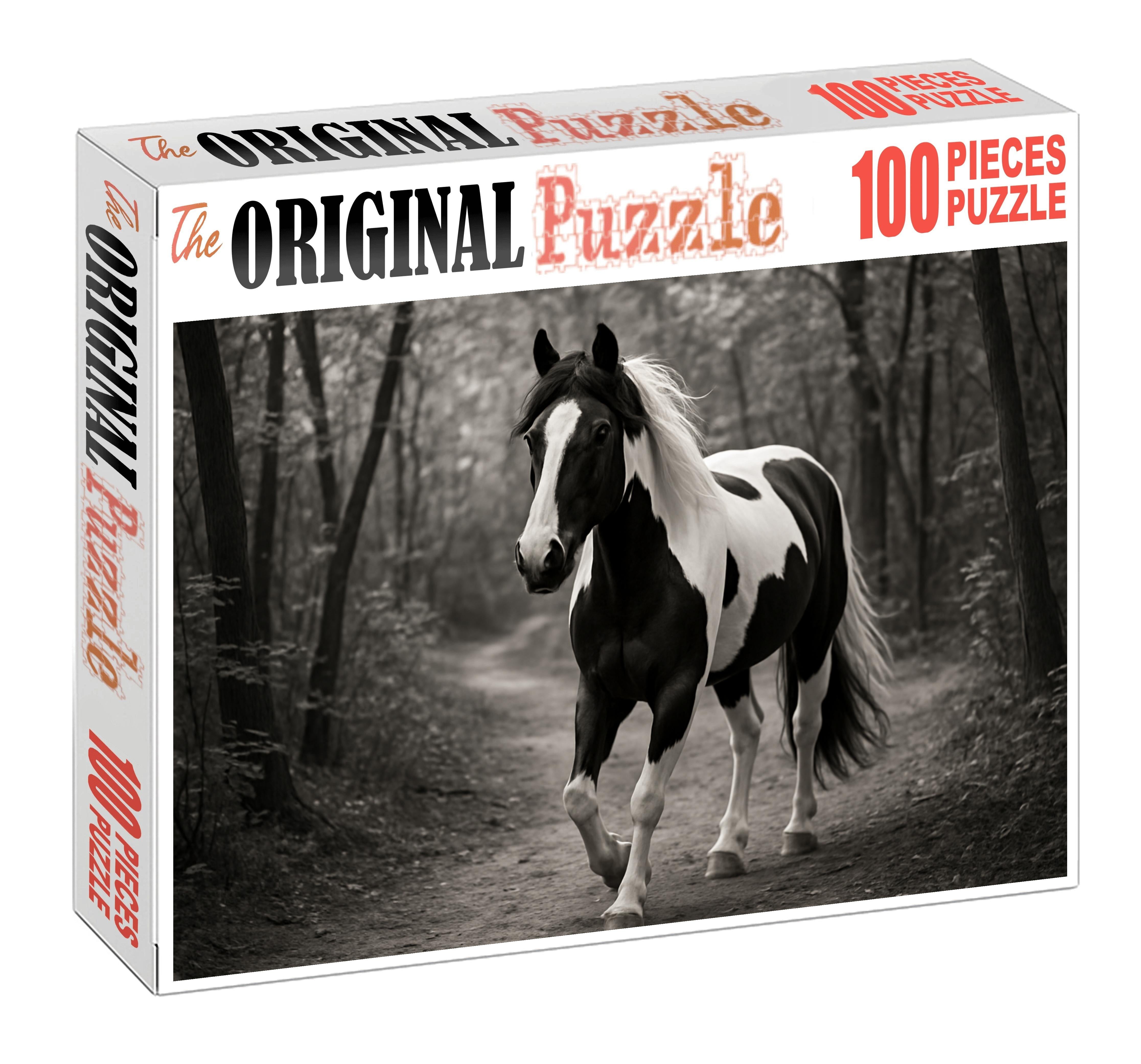 Shadow Veil Elegant Black And White Pinto Gaited Gelding 500 Piece Puzzle