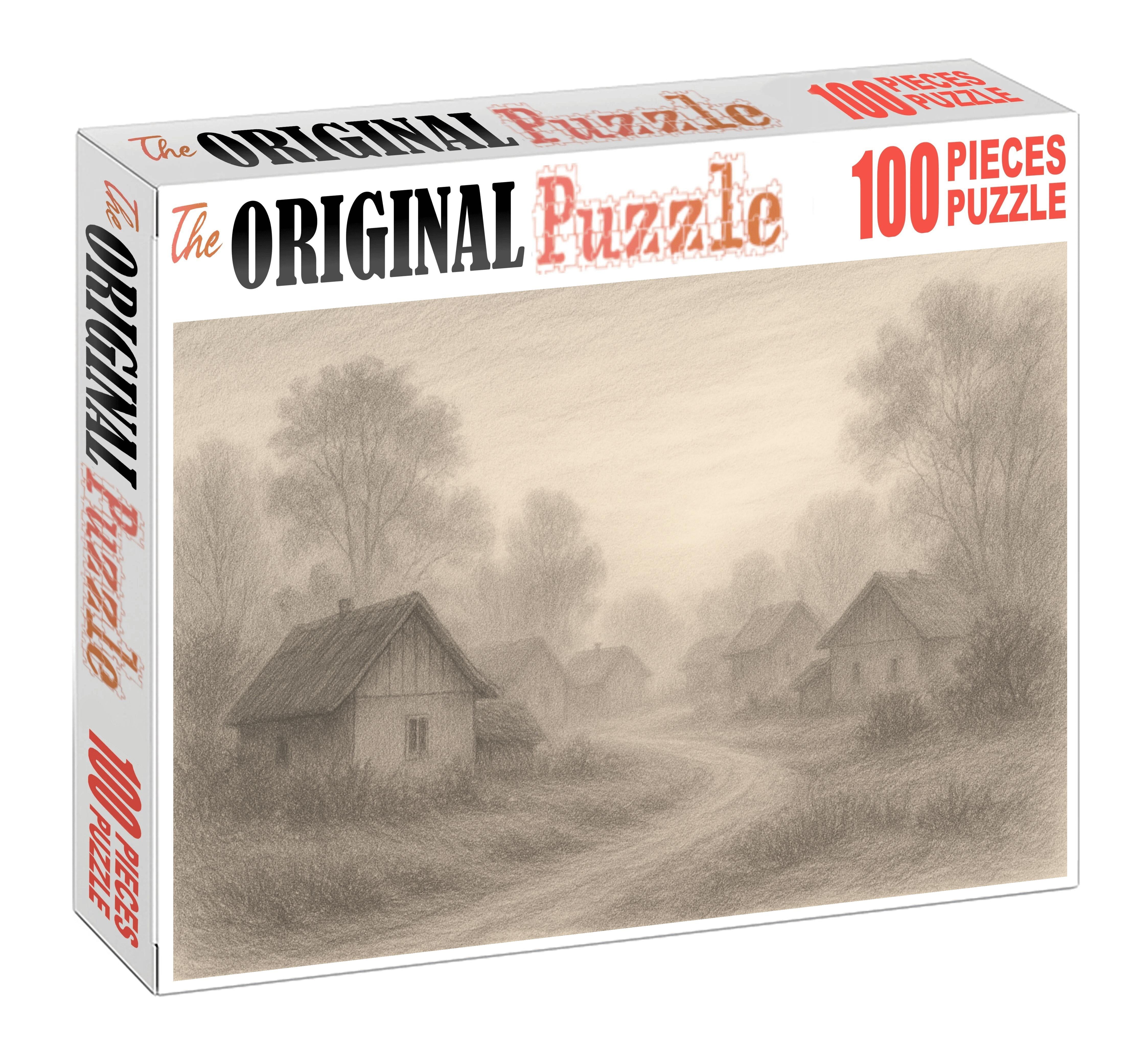 Quiet Village Dawn Soft Pencil Sketch Of Countryside Homes 20 Piece Puzzle