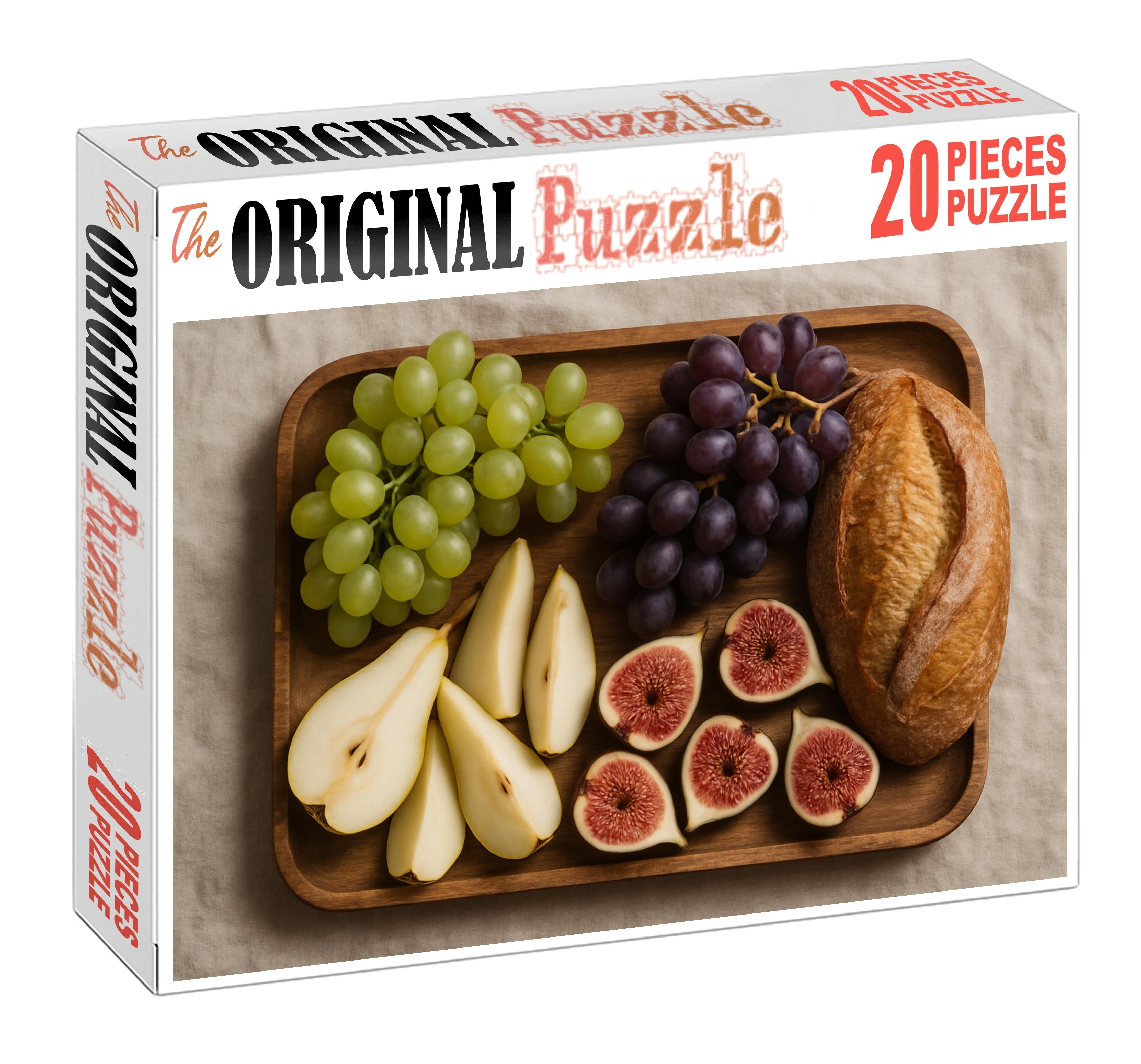 Market Day Cornucopia Fresh Grapes Figs Pears And Rustic Bread Loaf 20 Piece Puzzle