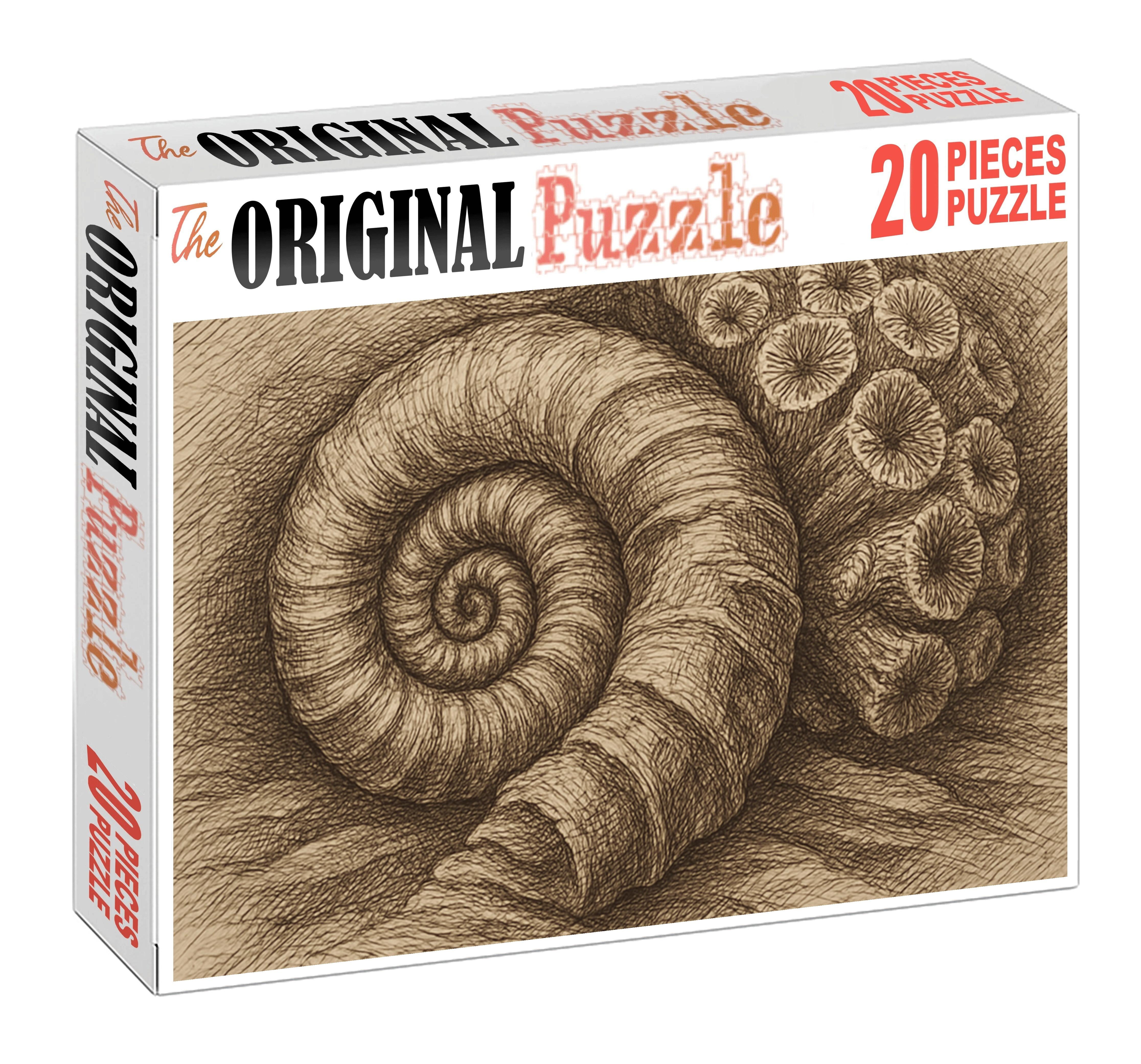 Marine Fossil Etching Detailed Linework With Fine Ink Pen Premium Puzzle Pieces