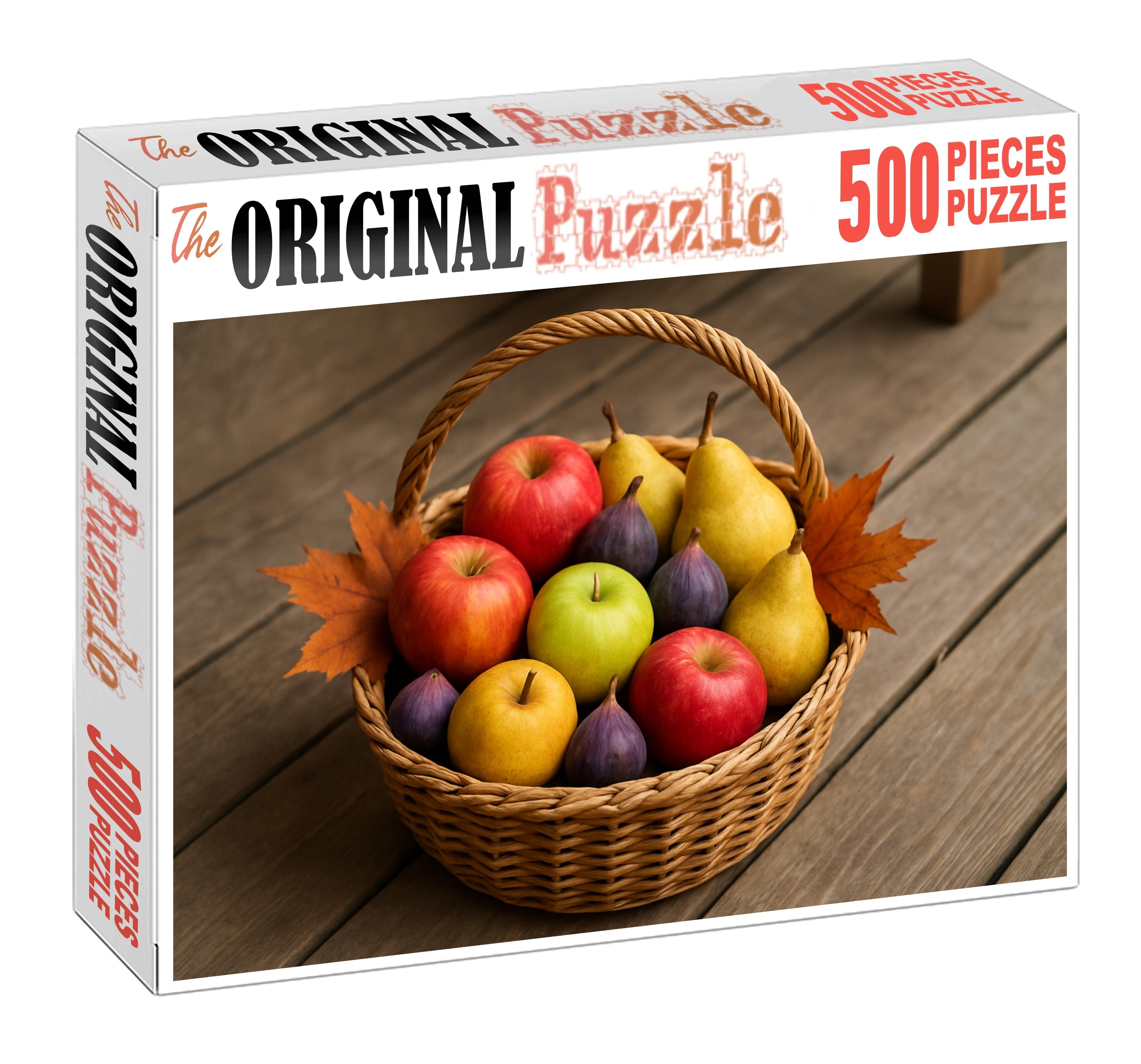 Autumn Orchard Basket Crisp Apples Pears And Figs With Maple Leaf Accents Premium Puzzle Pieces