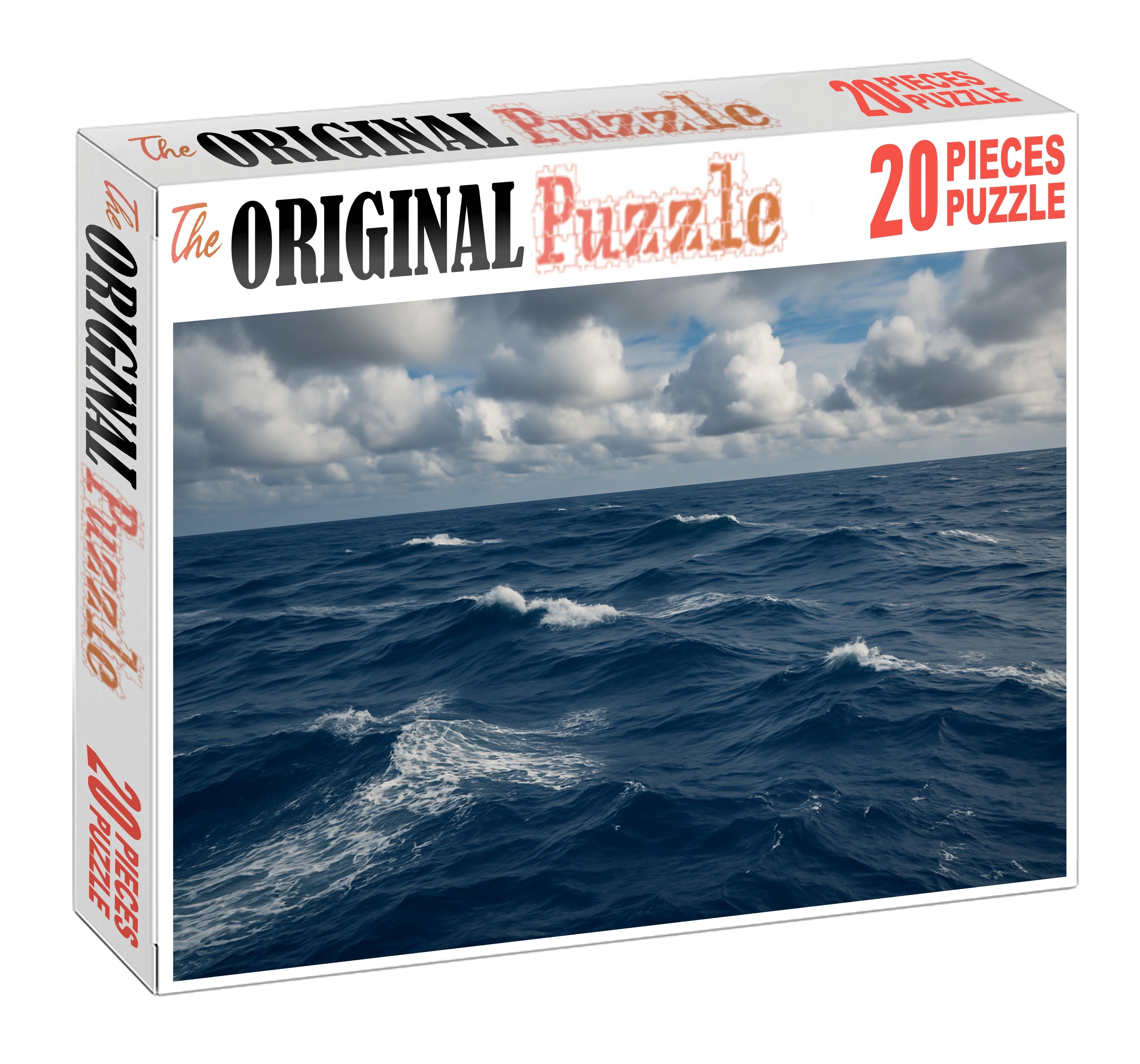 Wind-swept Surface Swell Rolling Blue Waves Under Dynamic Skies Premium Puzzle Pieces