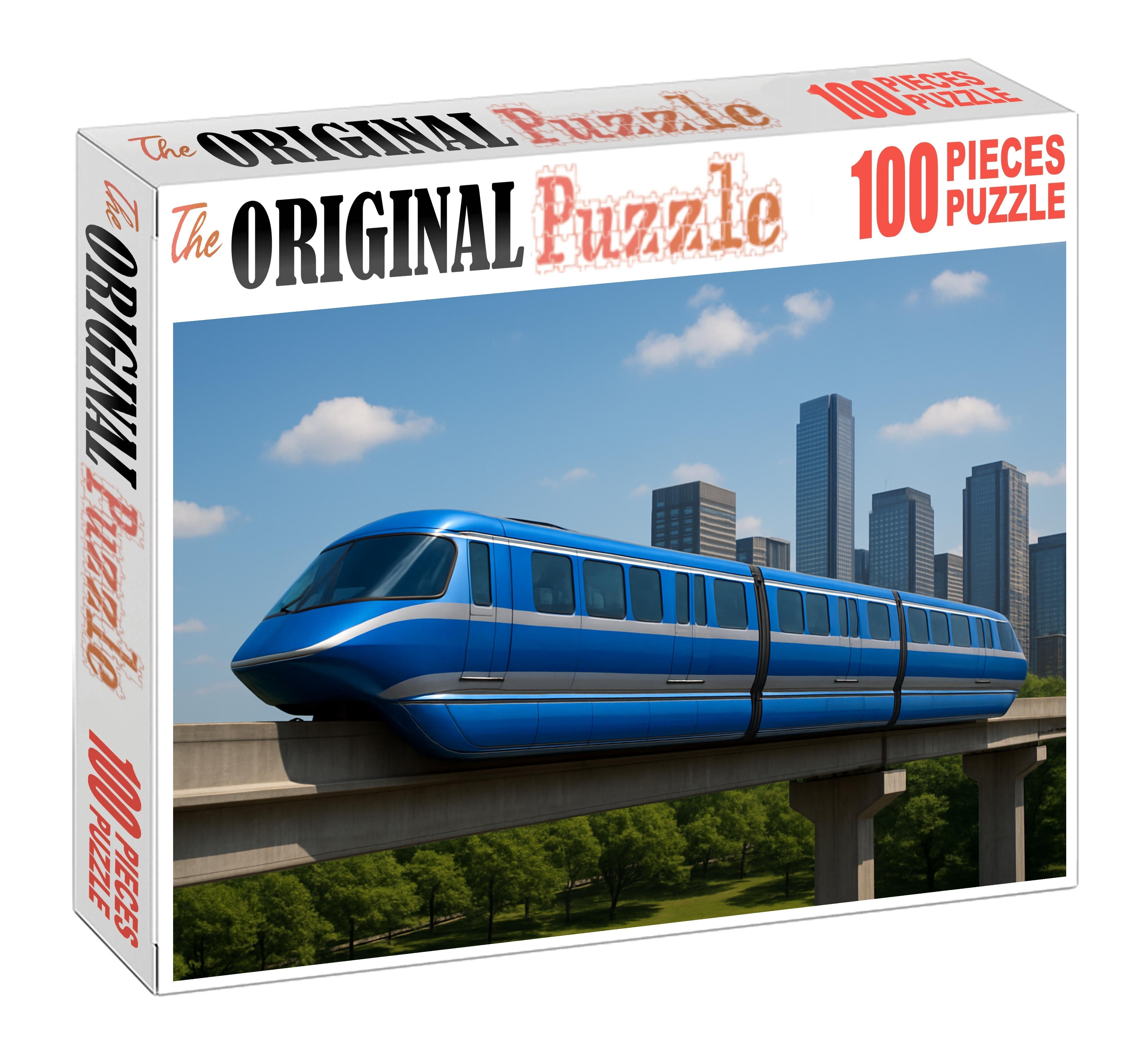 Sapphire Cascade Monorail Elevated Electric Transit System With Sleek Aerodynamic Design Premium Puzzle Pieces