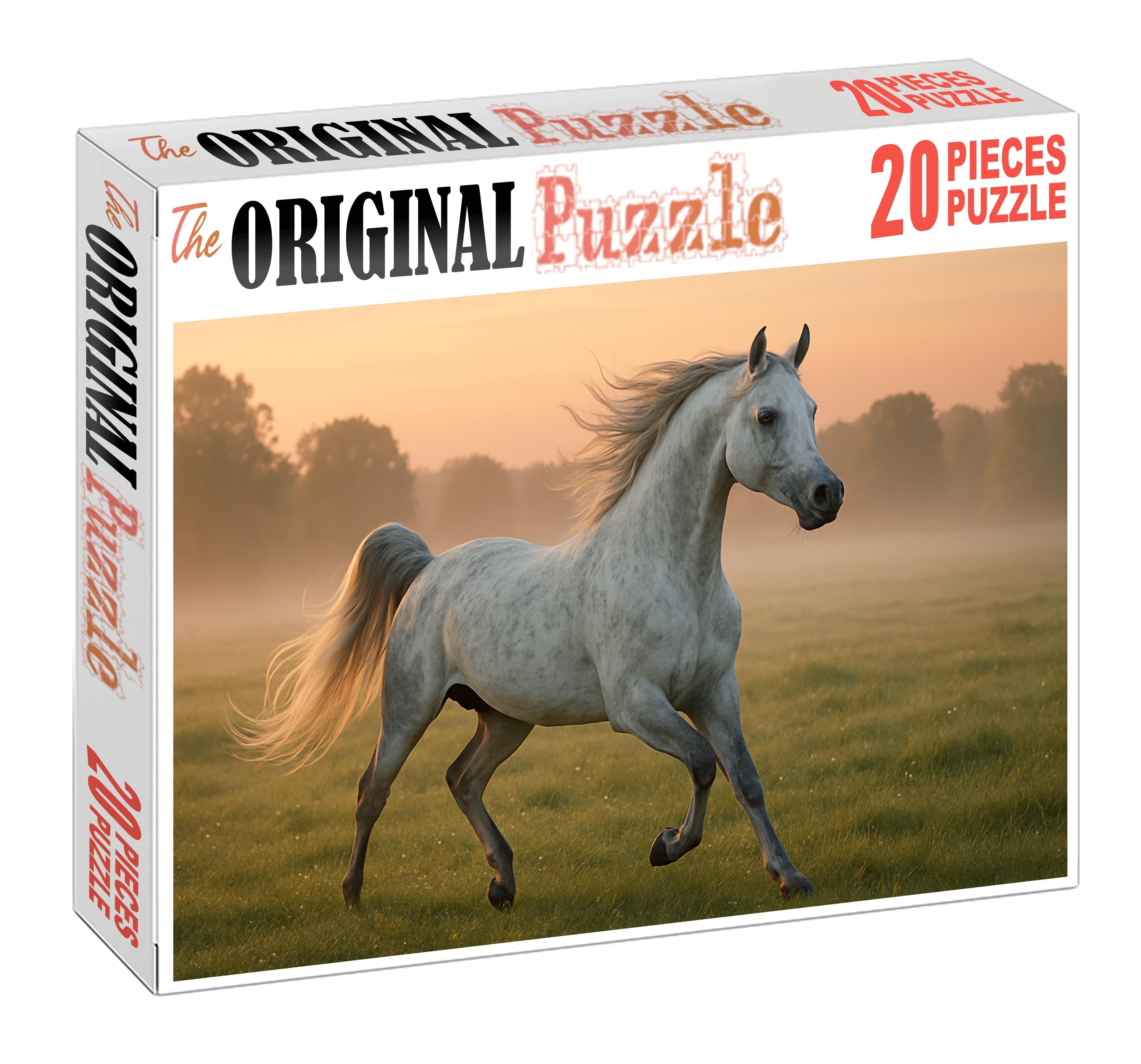 Silver Whisper Graceful Dapple Gray Arabian Stallion With Spirited Energy 50 Piece Puzzle