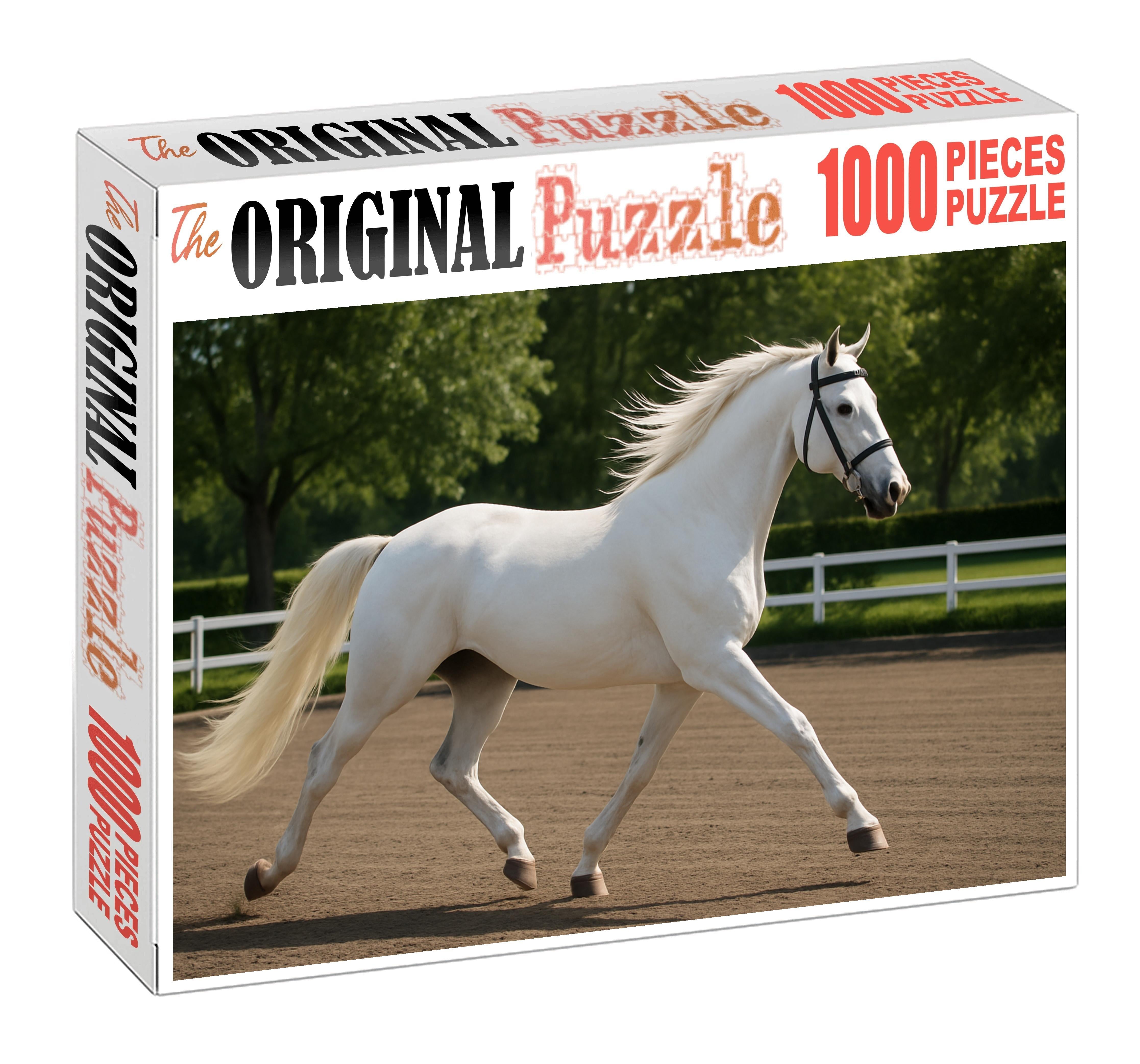 Pearl Breeze Elegant White Warmblood Mare With Fluid Dressage Motion 50 Piece Puzzle