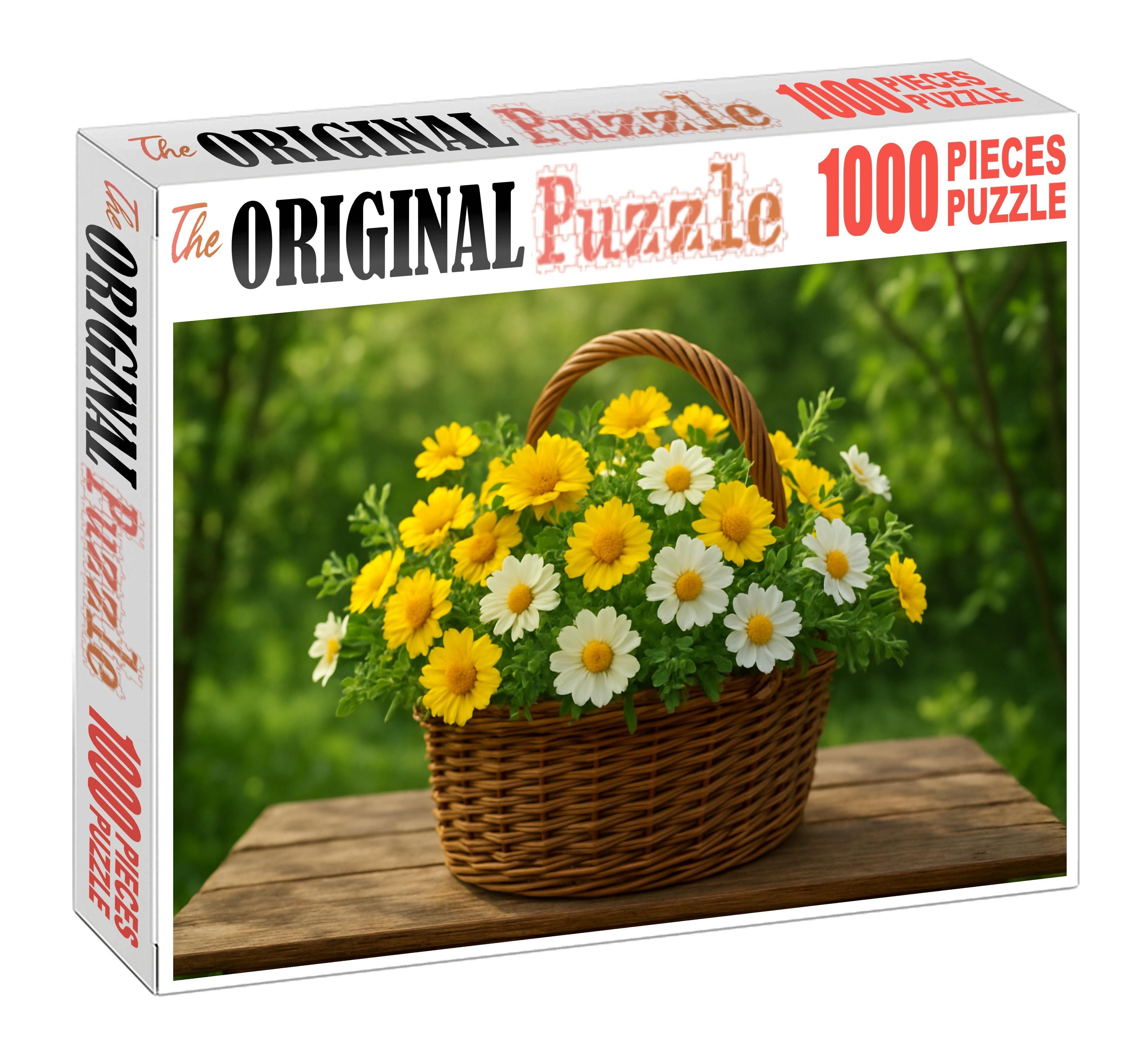 Springtime Vineyard Basket Bursting Clusters Of Yellow And White Blooms With Fresh Herb Sprigs Puzzle For Kids