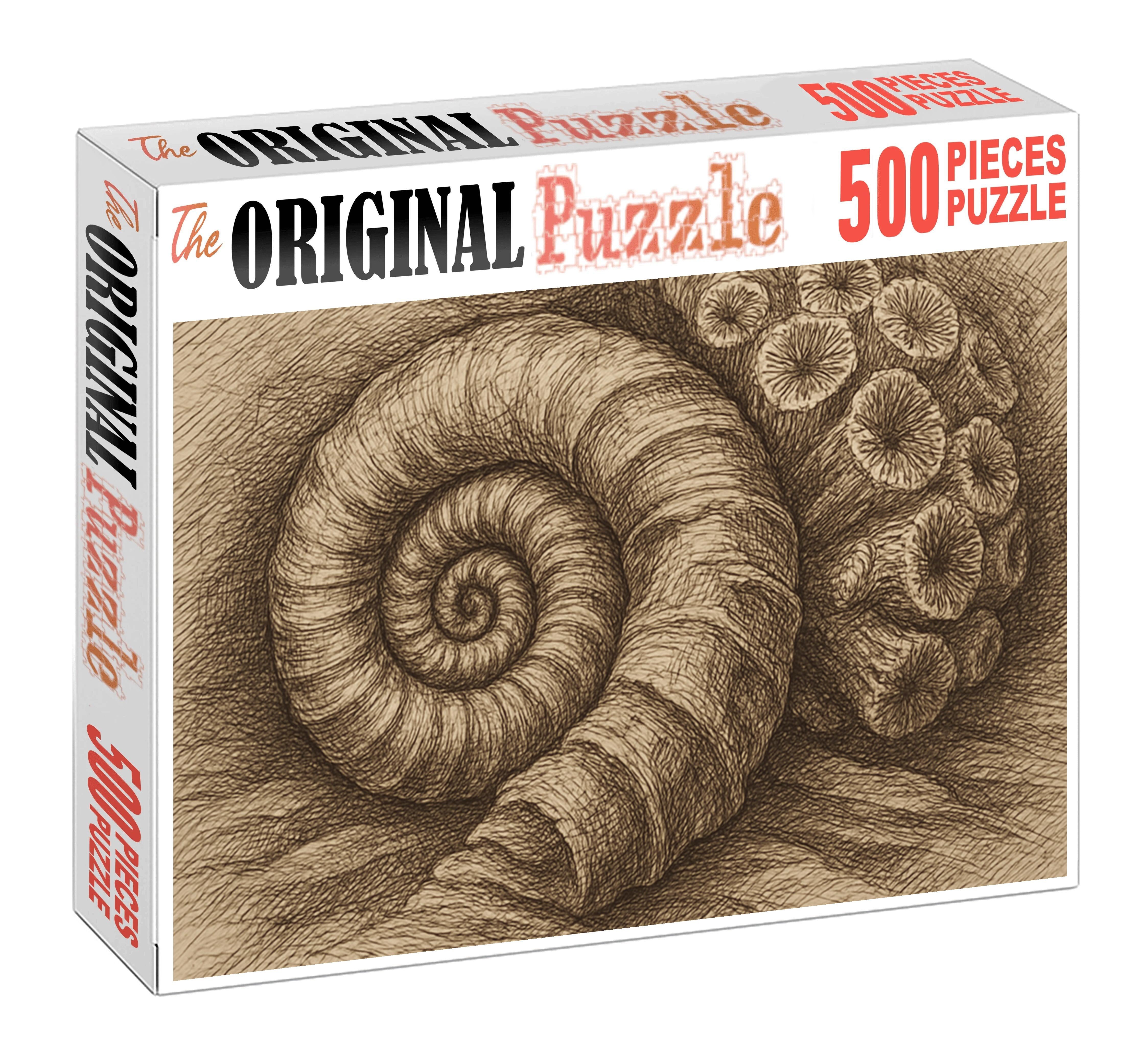 Marine Fossil Etching Detailed Linework With Fine Ink Pen Premium Puzzle Pieces