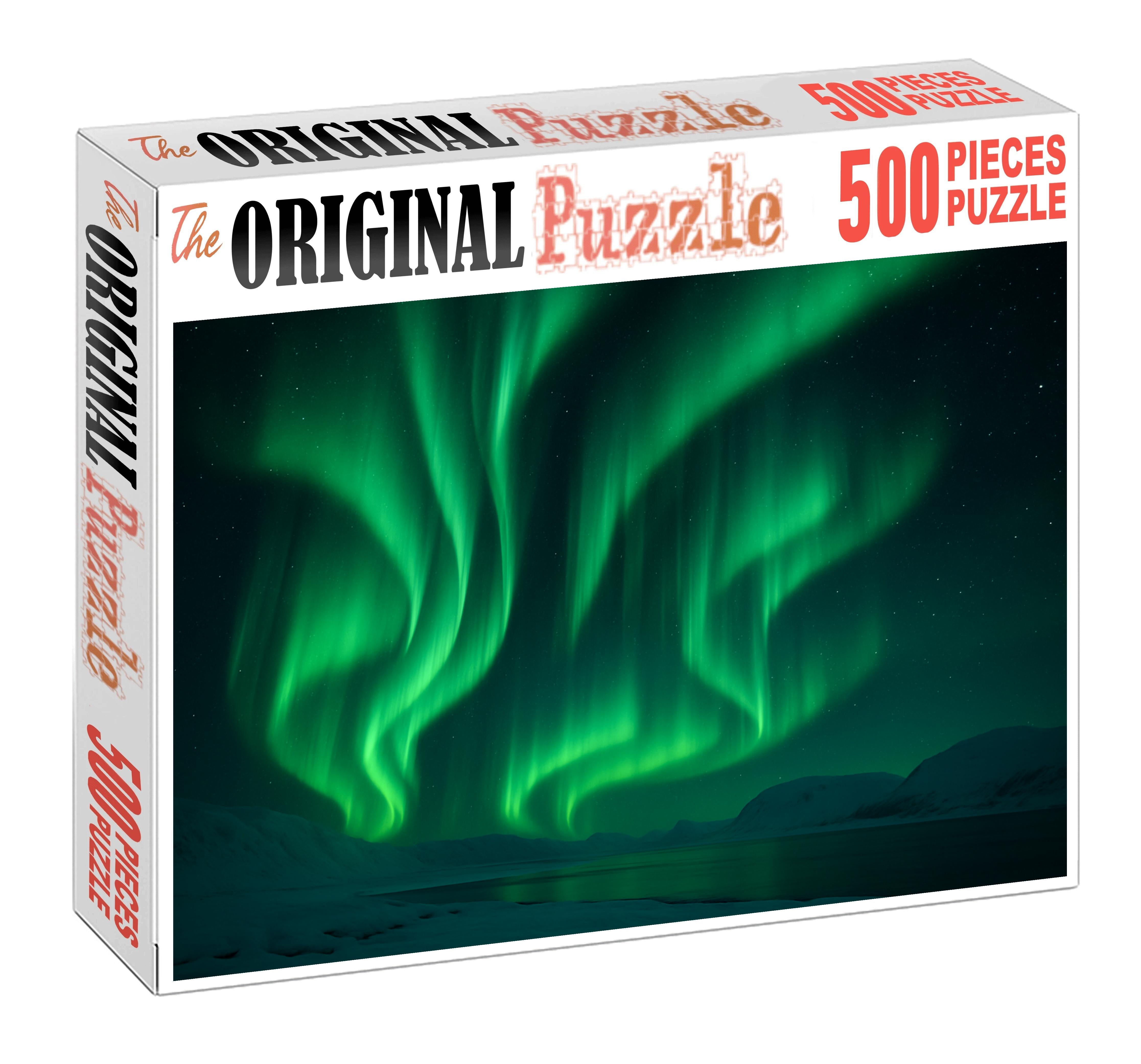 Emerald Polar Aurora Swirl Unique Puzzle Design