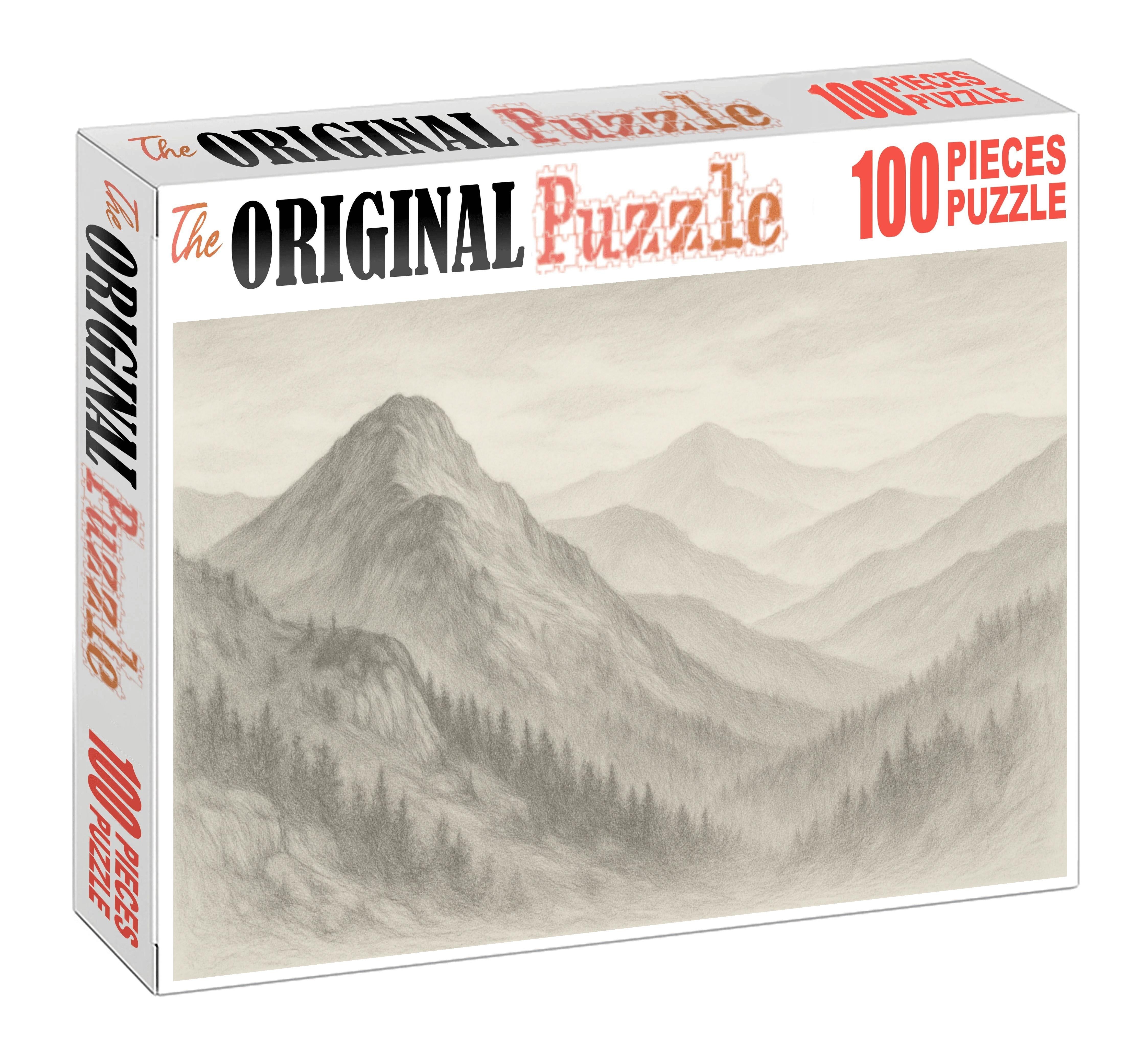 Atmospheric Mountain Landscape Soft Pencil Rendering With Gradual Tonal Transitions Mini Puzzle