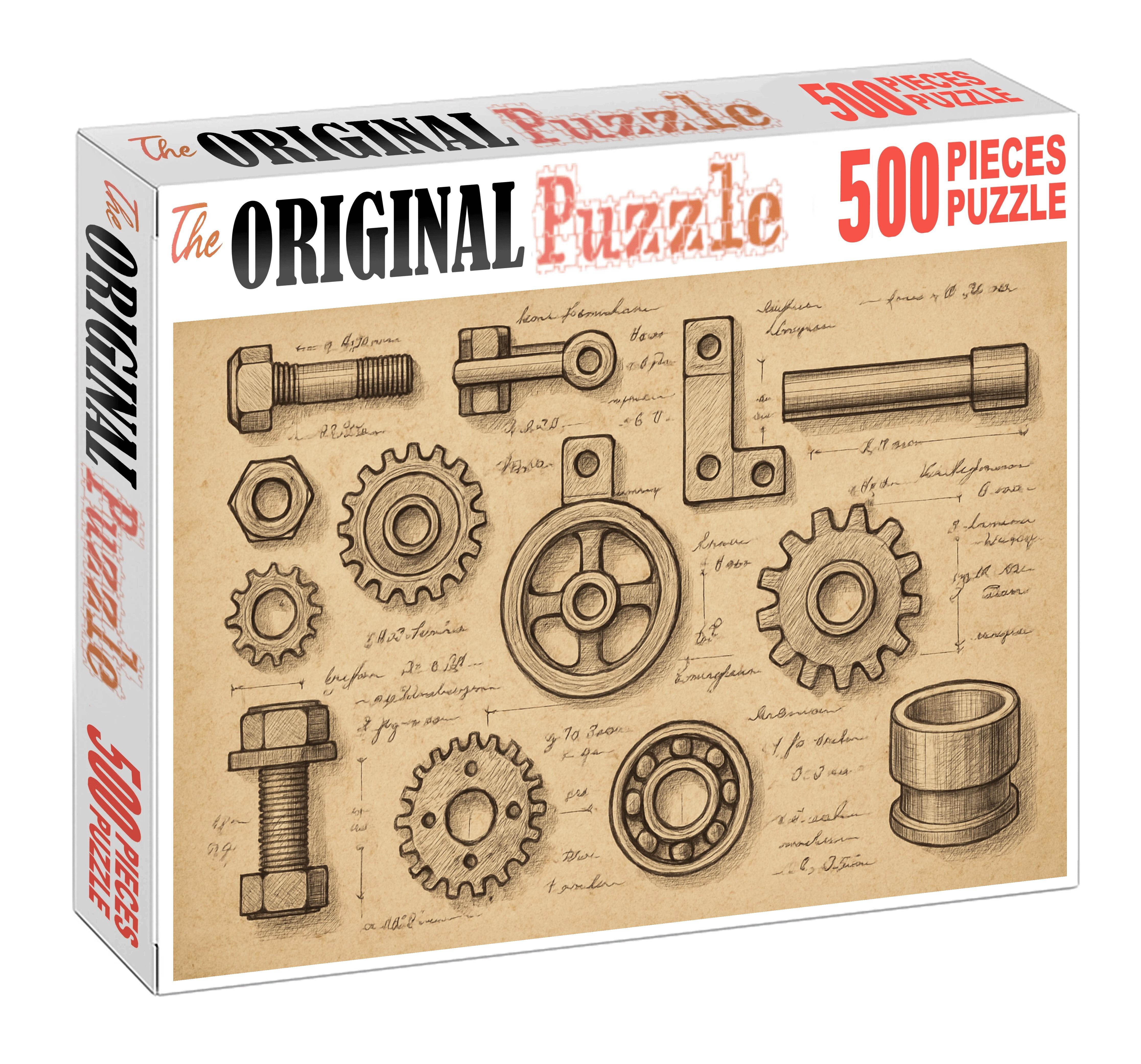 Forgotten Machinery Blueprint Meticulous Ink Line Work With Notations Large Format Puzzle