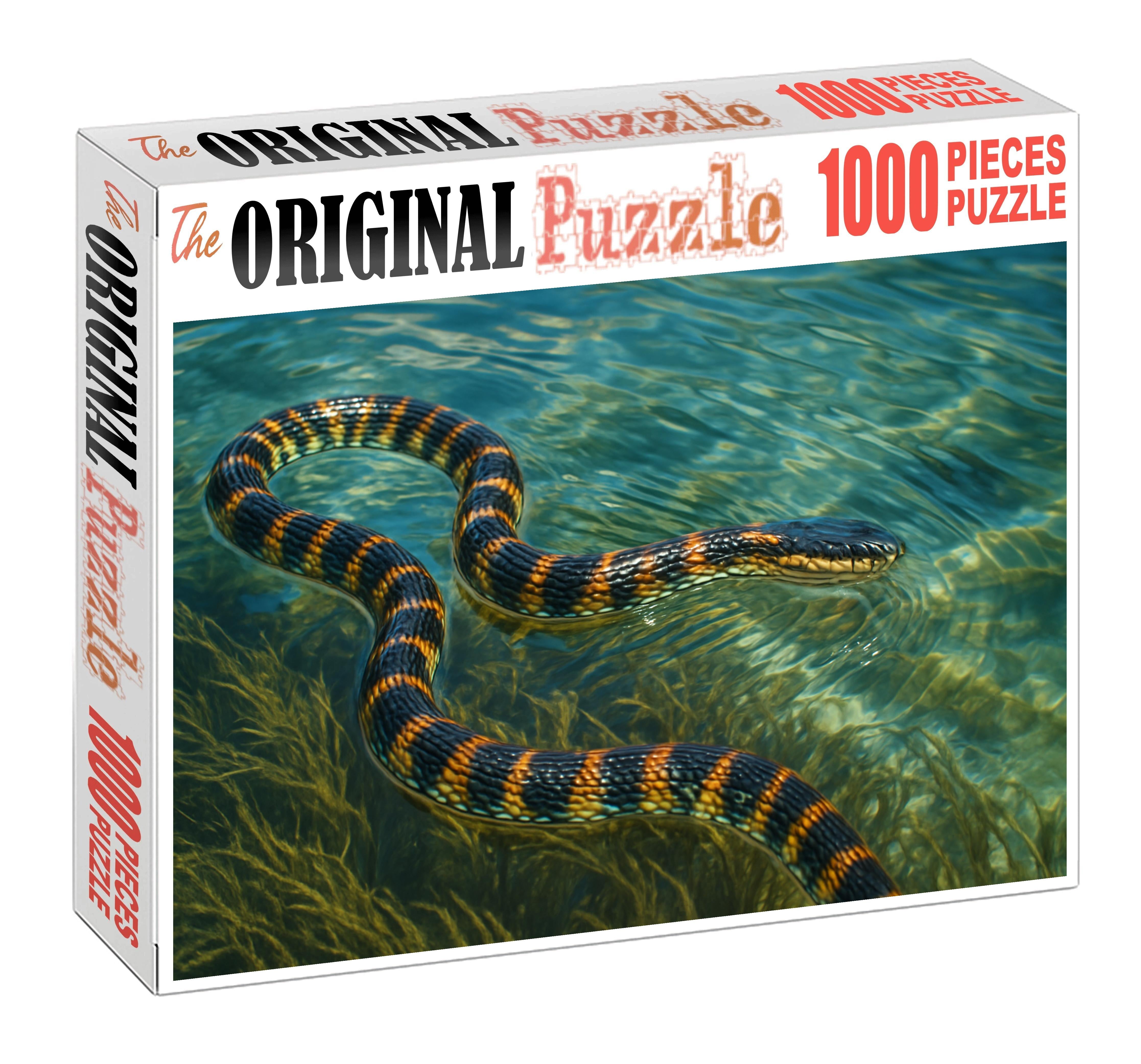 Celestial Ribbon Serpent Slender Aquatic Reptile With Iridescent Scale Bands Mini Puzzle