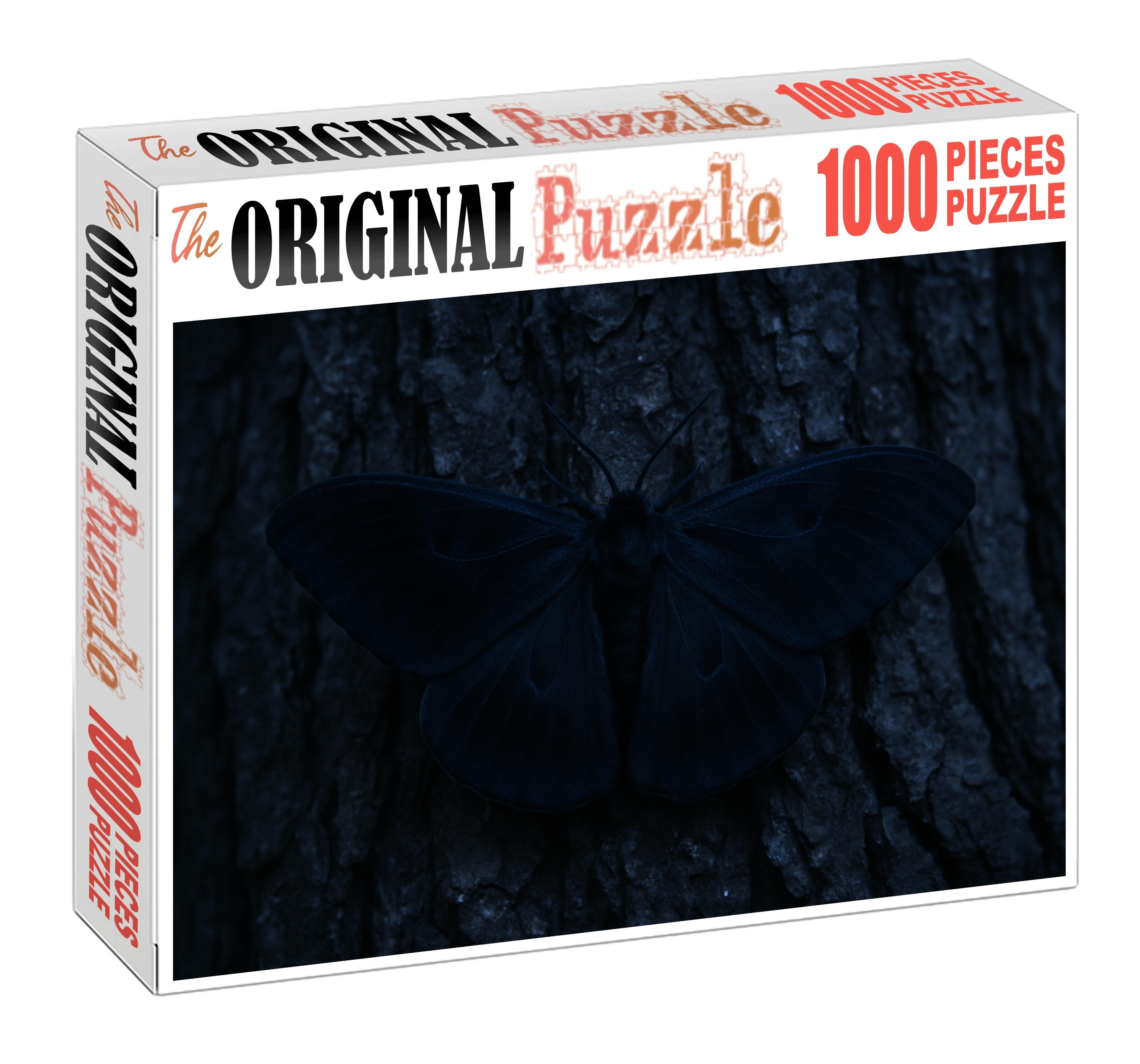 Obsidian Velvet Moth Nocturnal Insect With Glossy Black Wings And Silent Flight Puzzle Collection