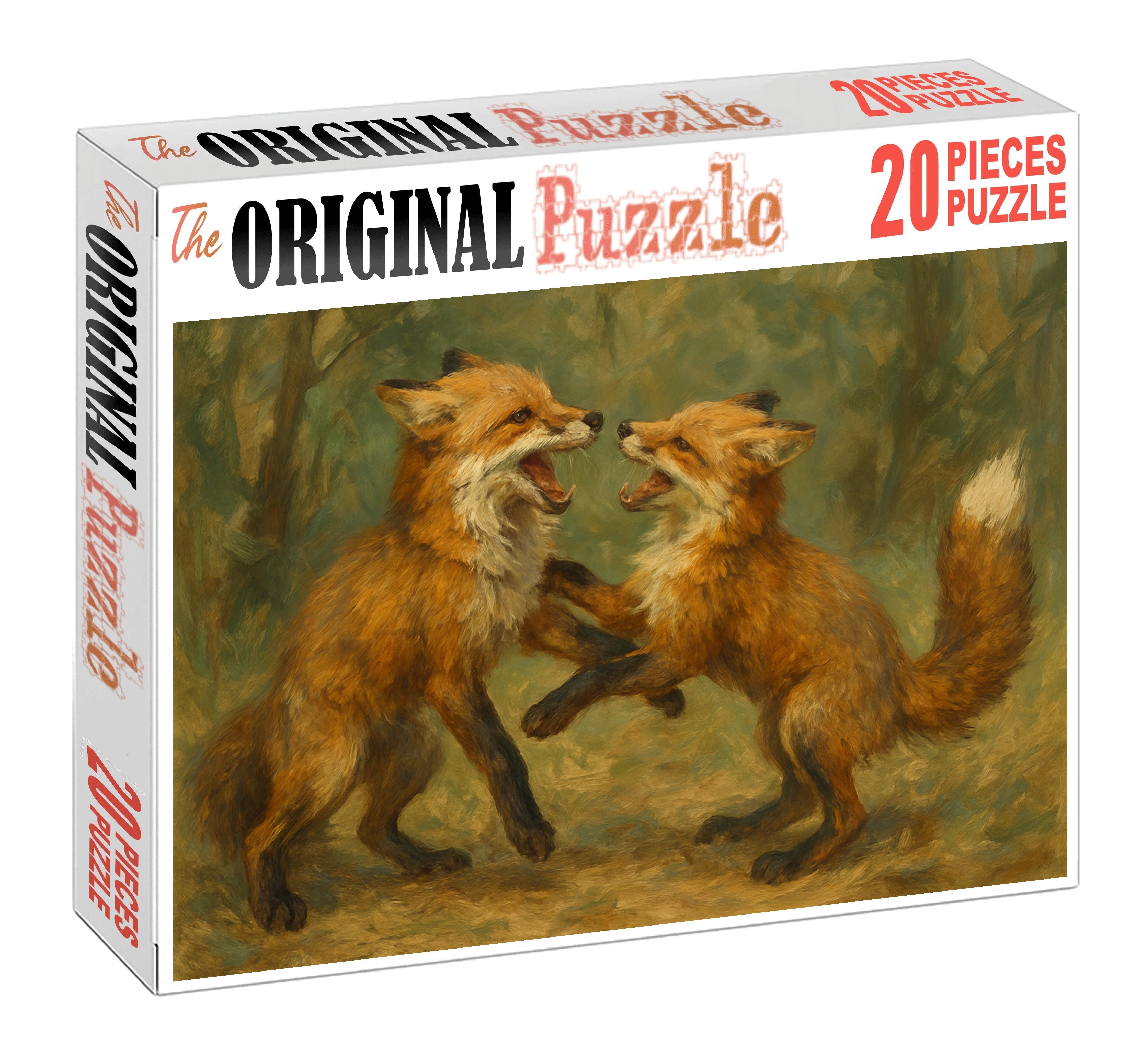 Animated Wildlife Interaction Expressive Charcoal Sketch Of Playful Foxes Large Format Puzzle