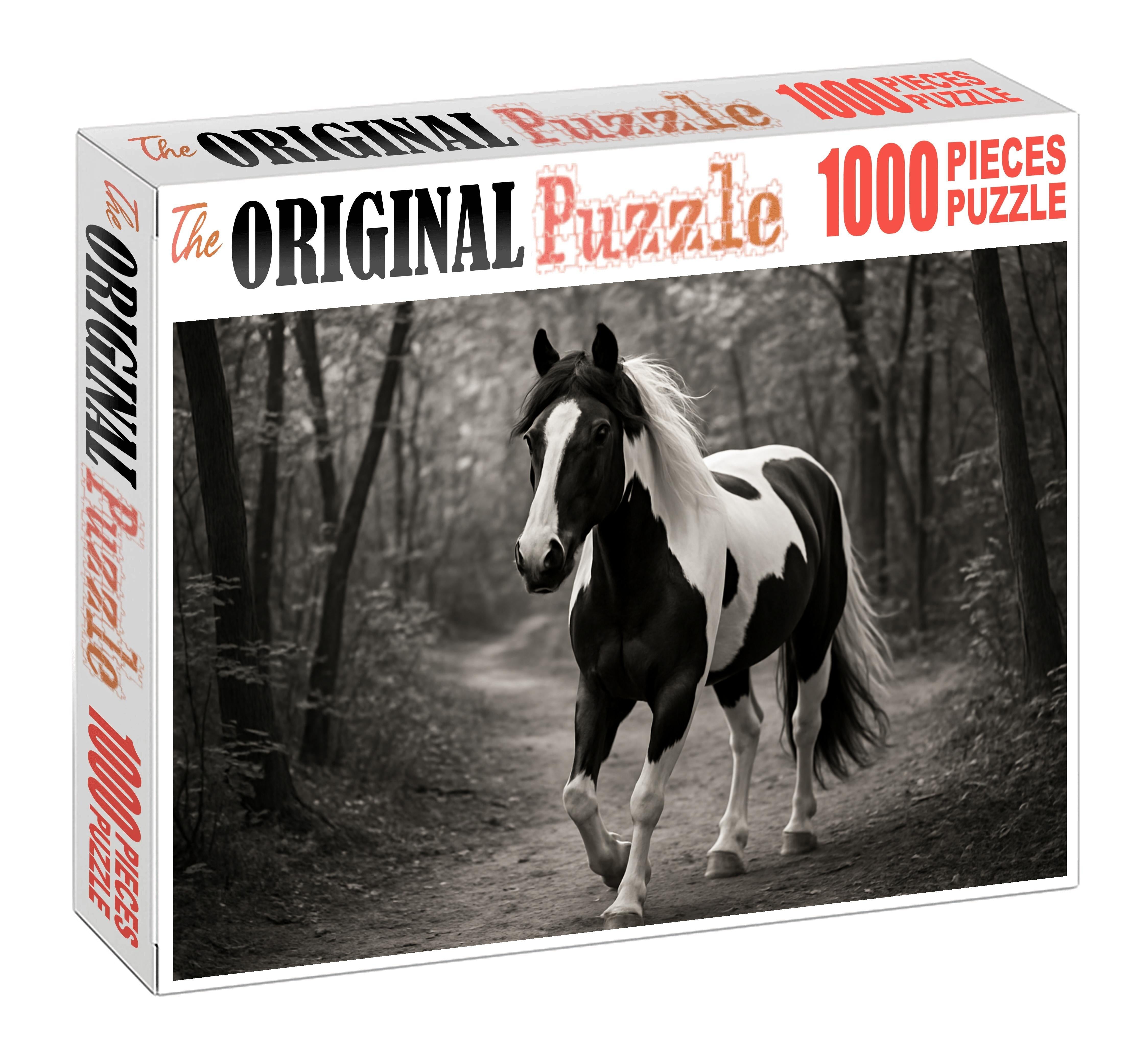 Shadow Veil Elegant Black And White Pinto Gaited Gelding 500 Piece Puzzle