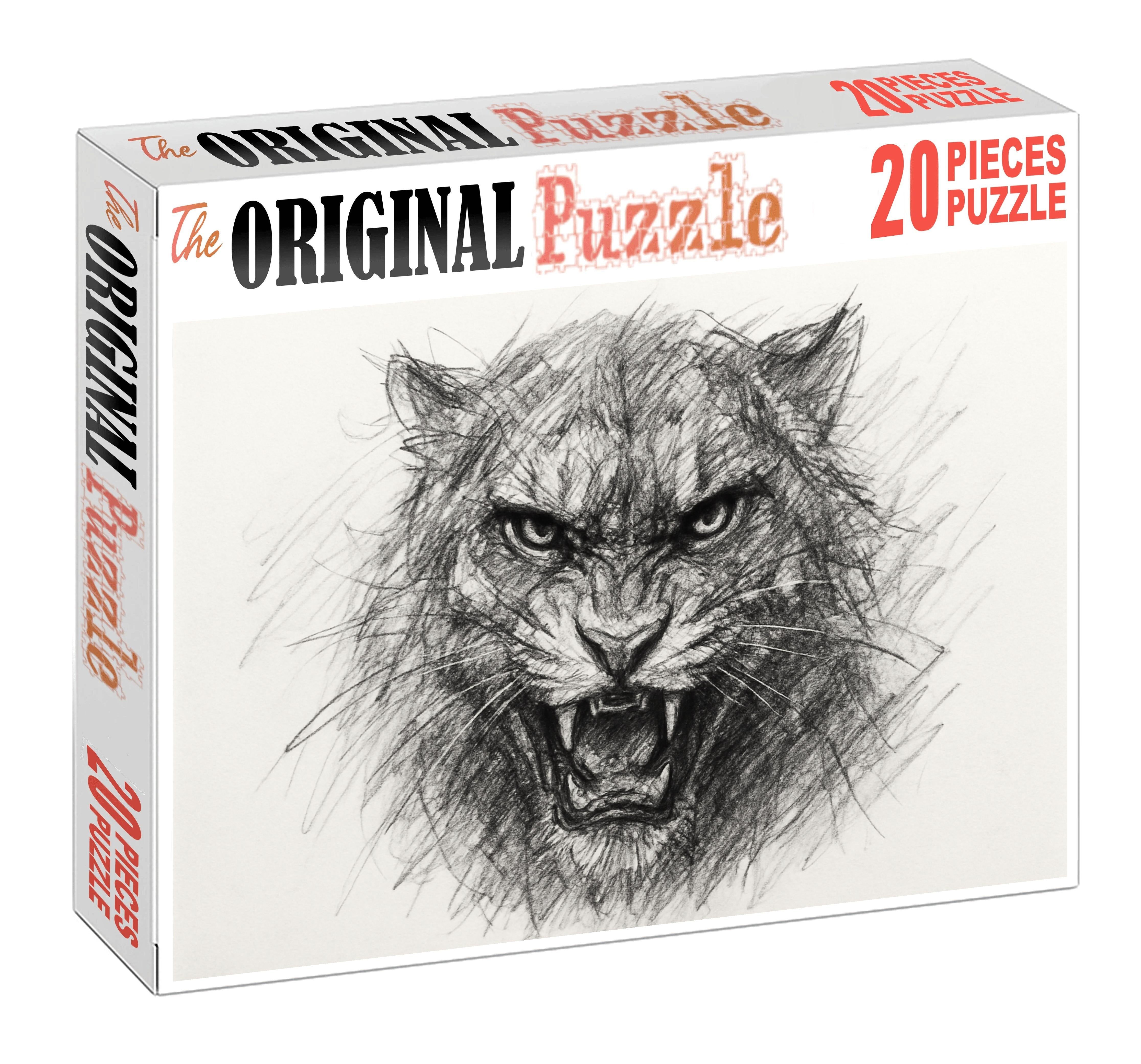 Expressive Animal Portrait Sketch Rough Pencil Lines Conveying Emotion Puzzle For Kids