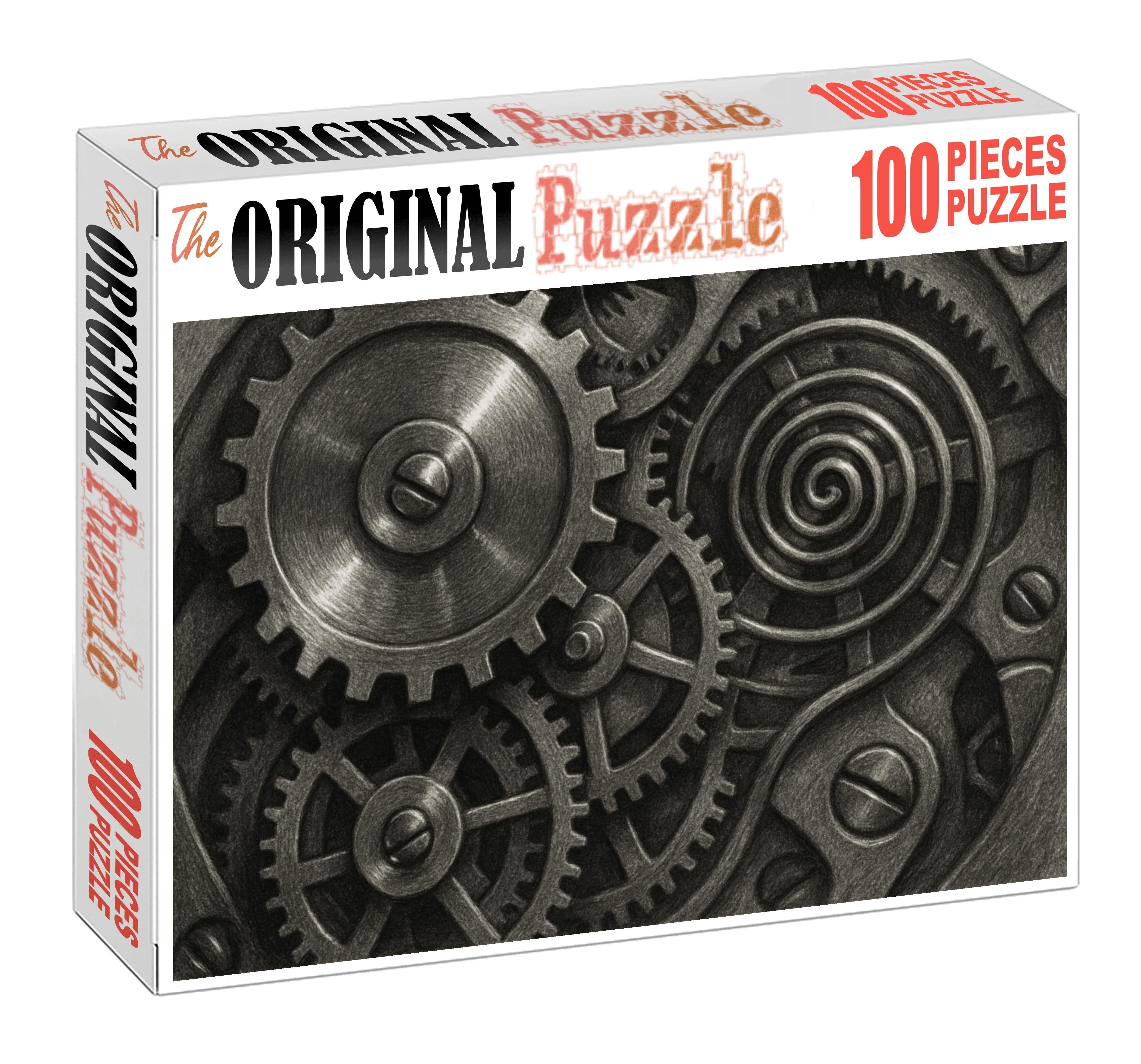 Vintage Mechanical Clockwork Study Graphite Pencil Rendering Of Gears And Springs Puzzle For Kids