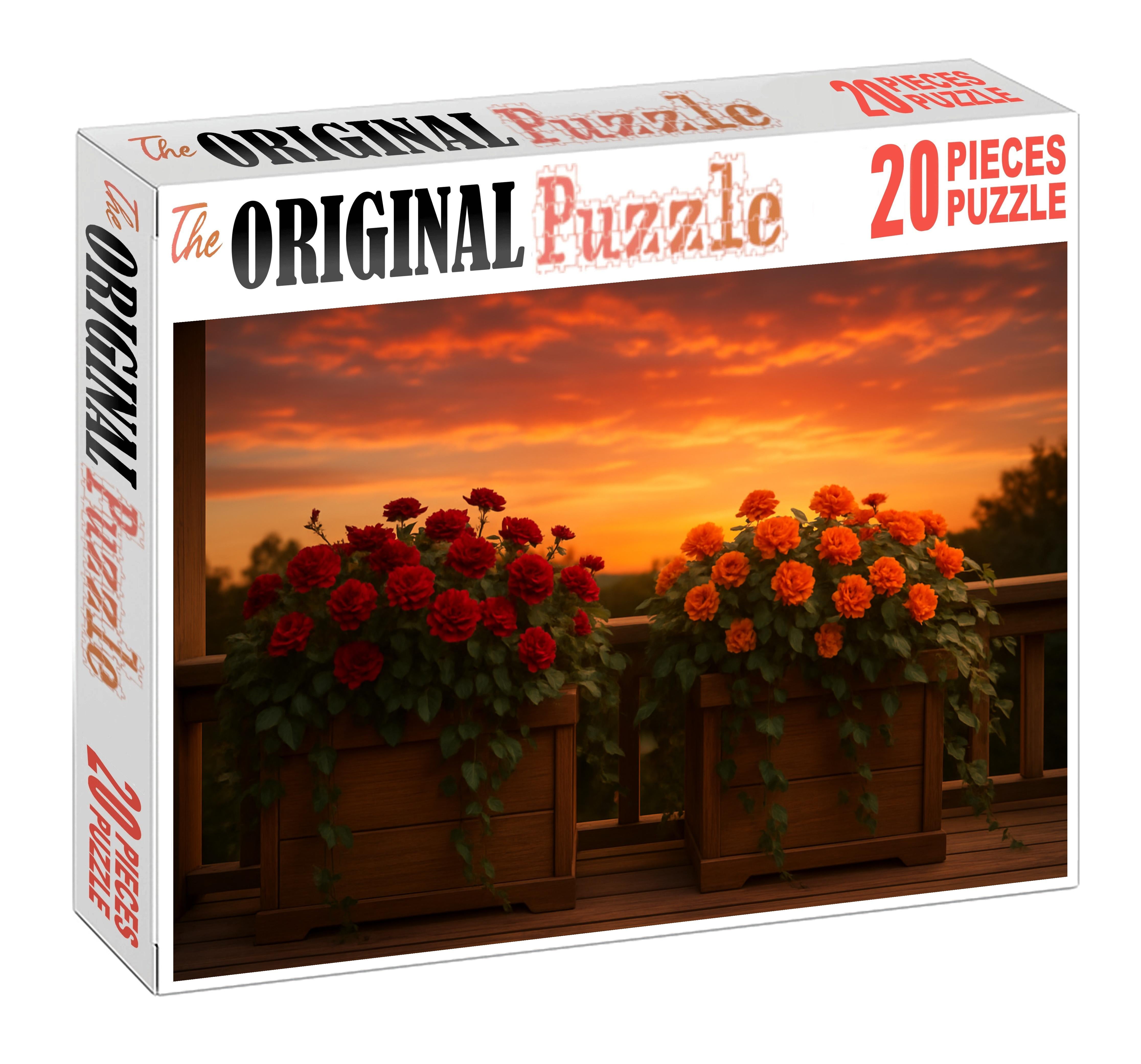 Sunset Veranda Planters Deep Red And Warm Orange Blooms With Cascading Greenery 50 Piece Puzzle
