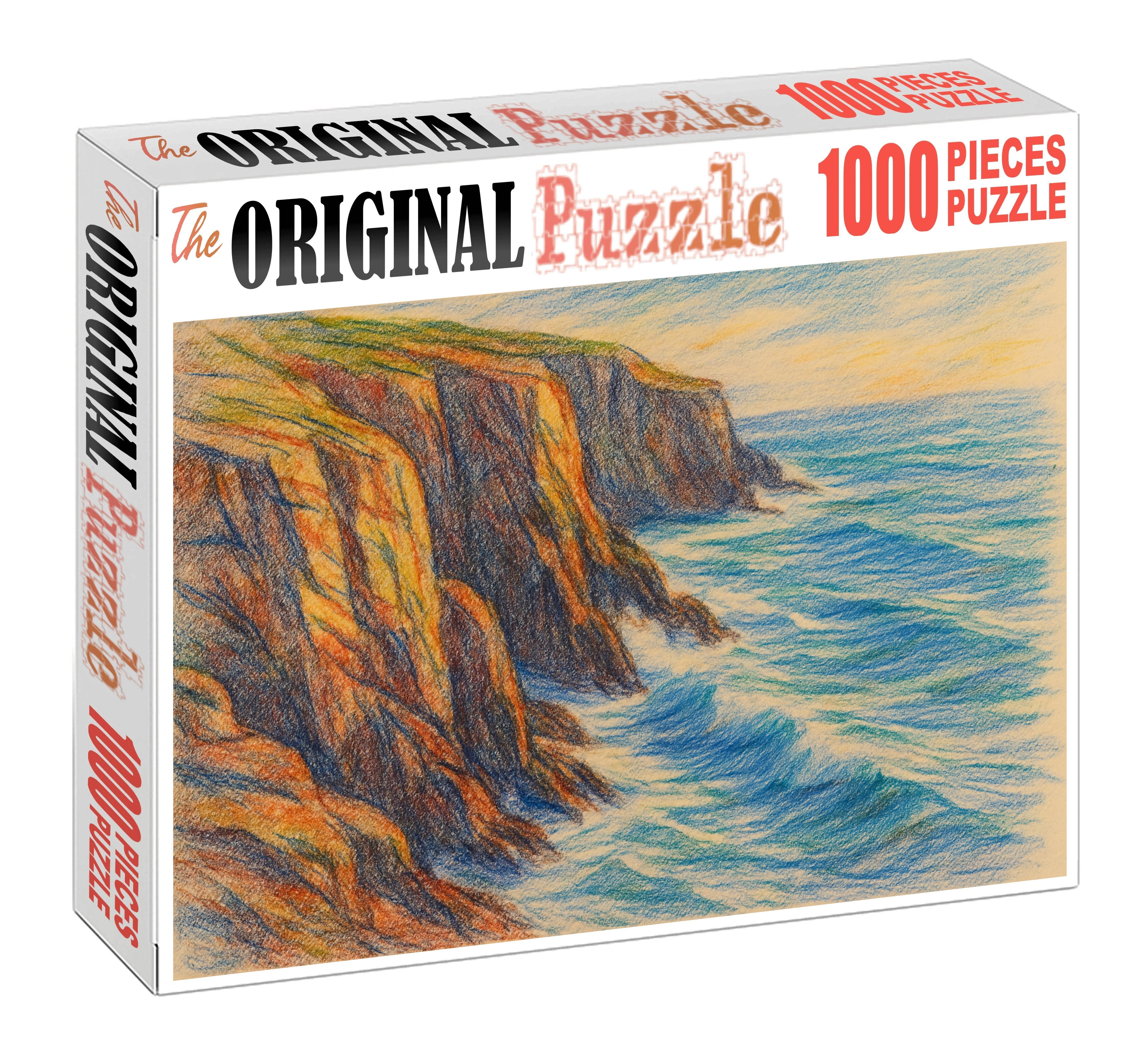 Seaside Cliff Study Watercolor Pencil Landscape With Layered Textural Effects Mini Puzzle