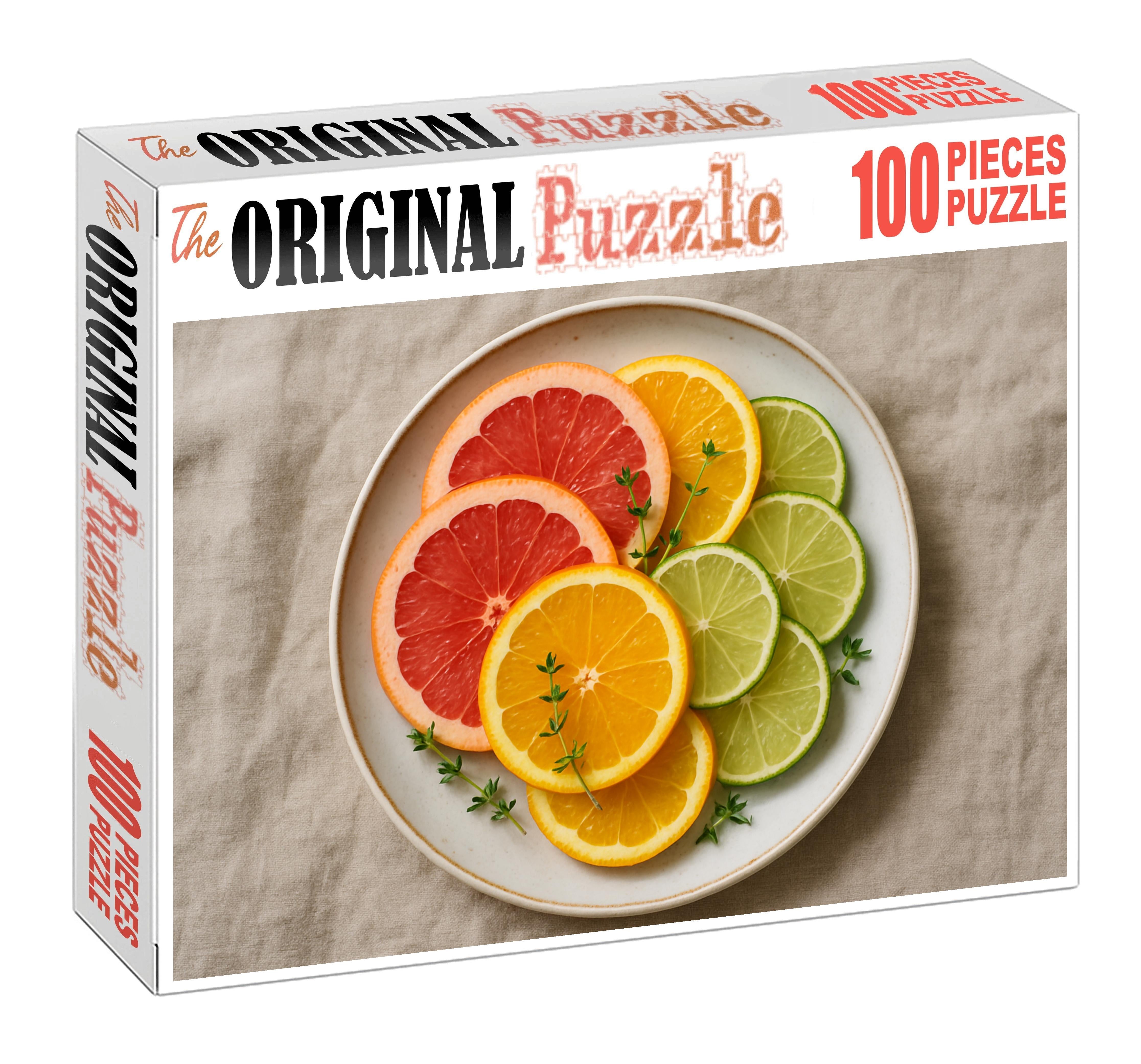 Sun-kissed Citrus Fan Overlapping Grapefruit Orange And Lime Slices With Fresh Thyme Sprigs 1000 Piece Puzzle