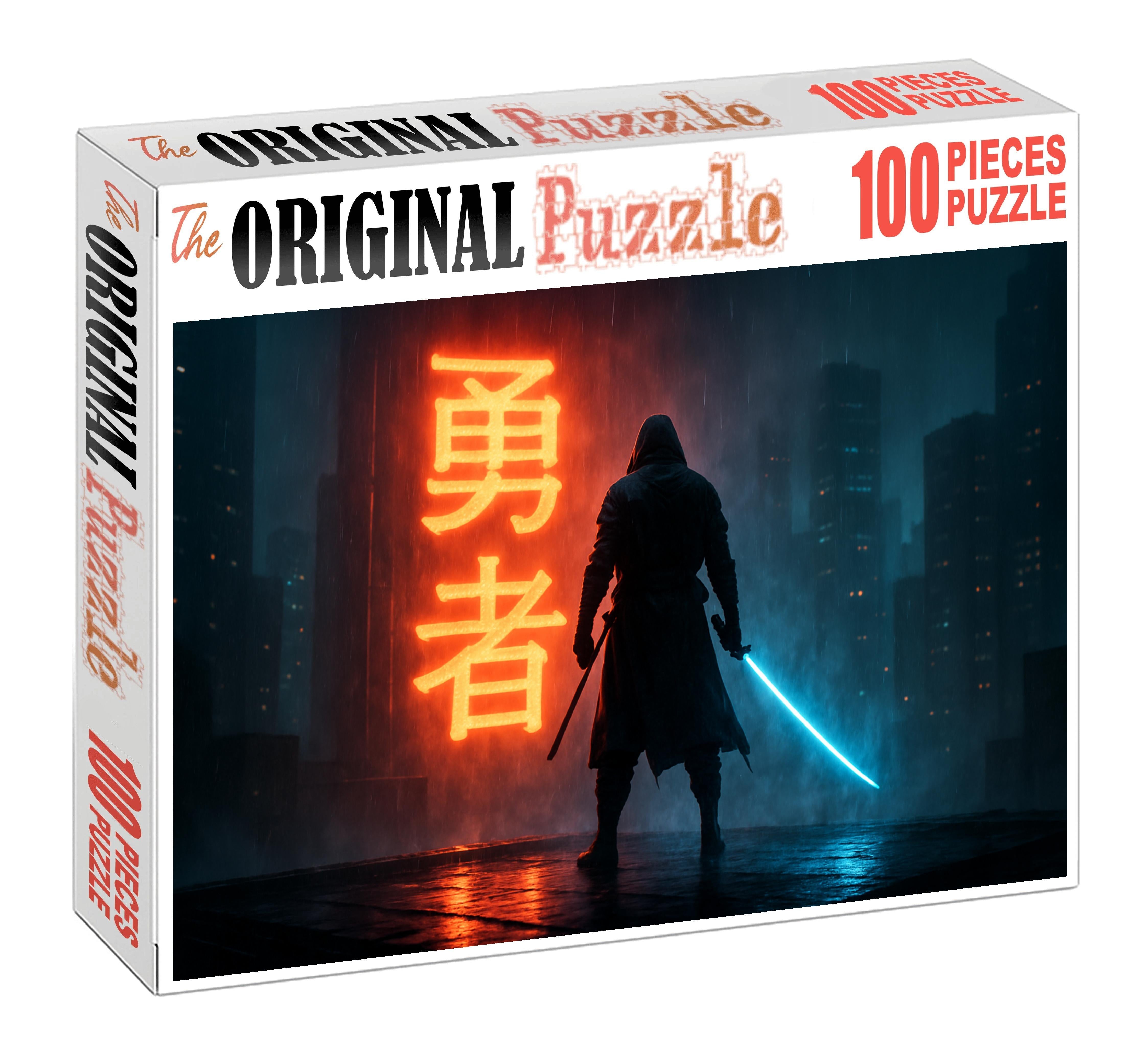 Mystic Cyber Samurai Neon-infused Futuristic Warrior 50 Piece Puzzle