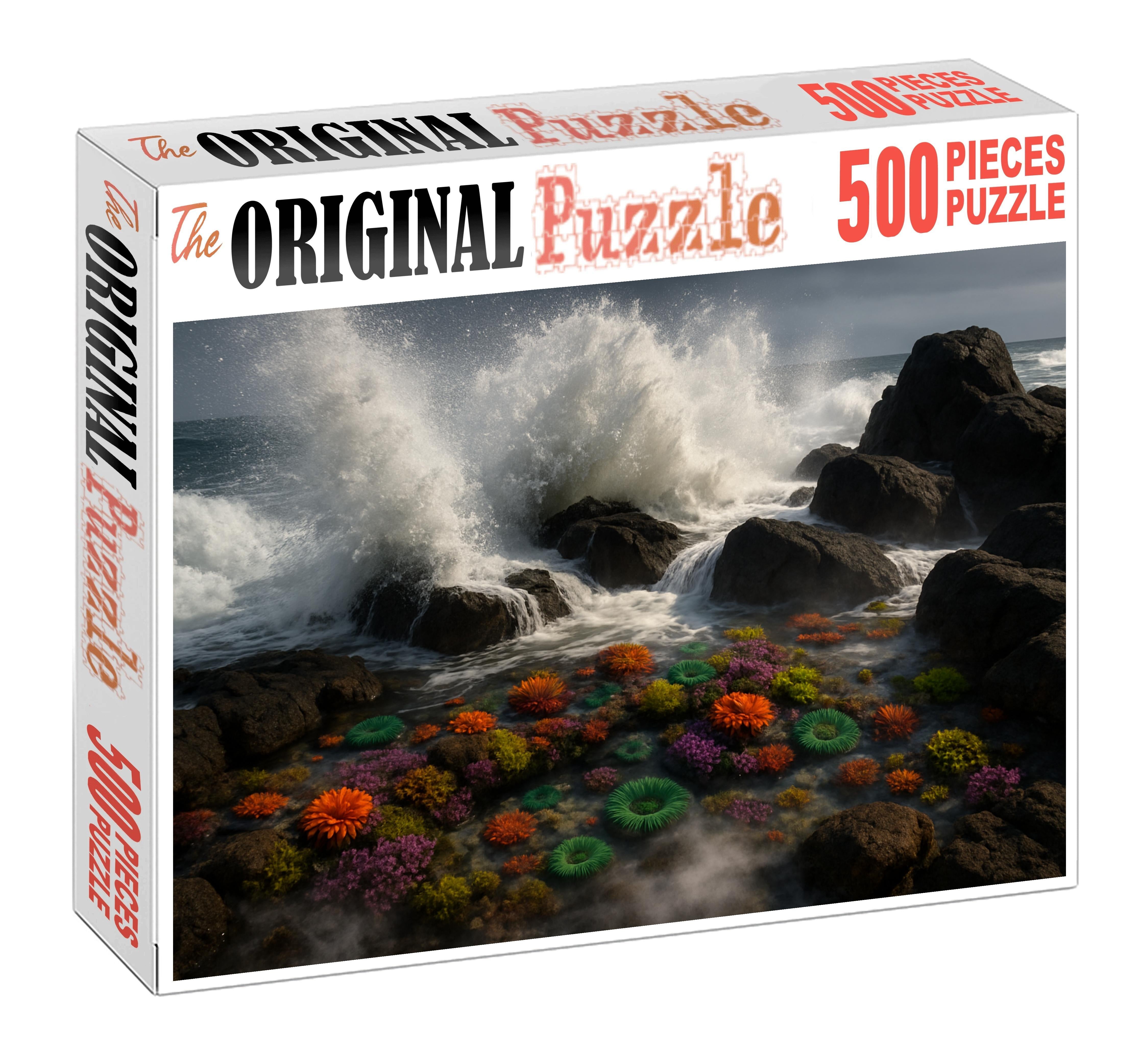 Silver Spray Reef Wave-polished Rocks Amid Ocean Mist 20 Piece Puzzle