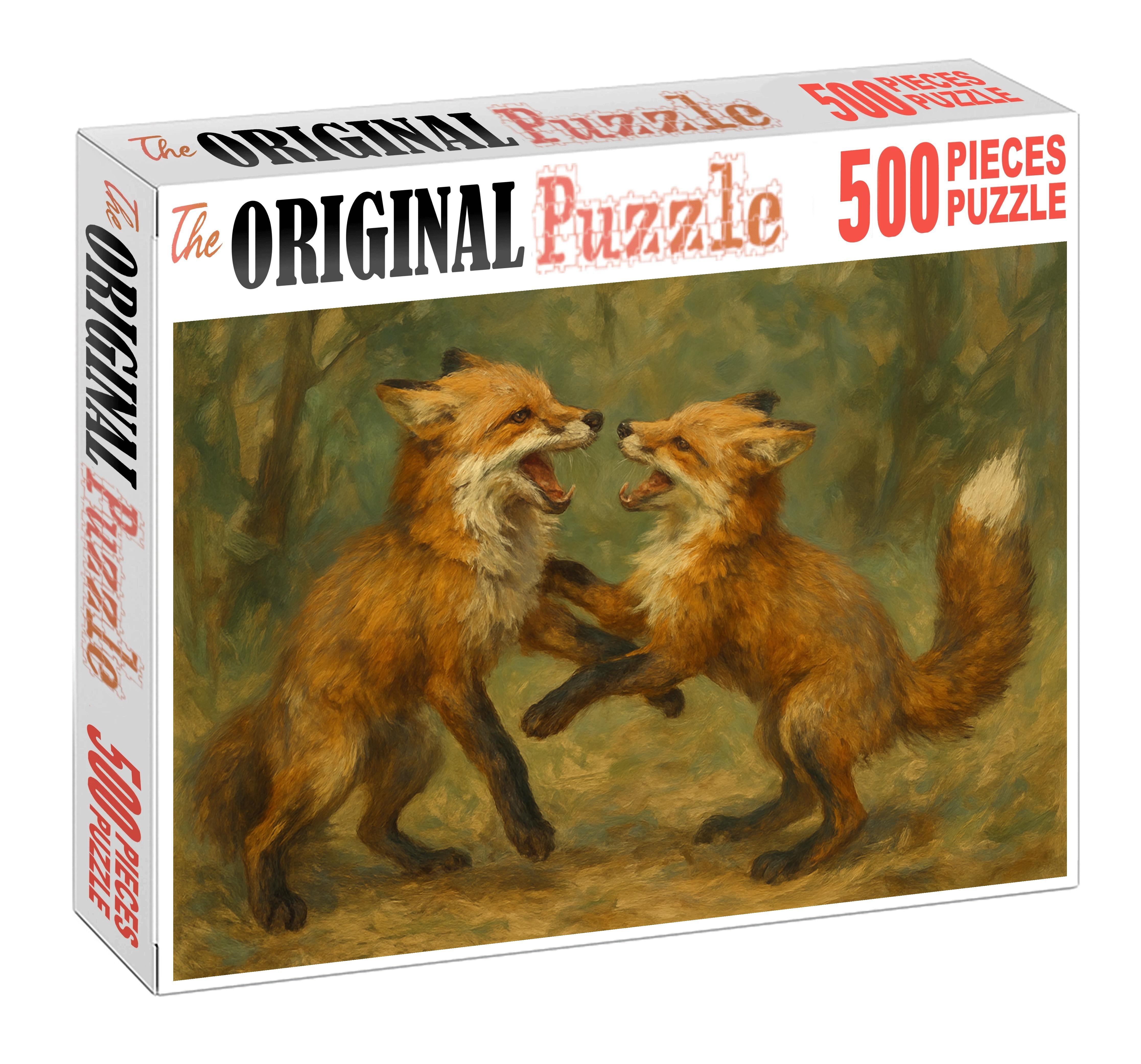 Animated Wildlife Interaction Expressive Charcoal Sketch Of Playful Foxes Large Format Puzzle