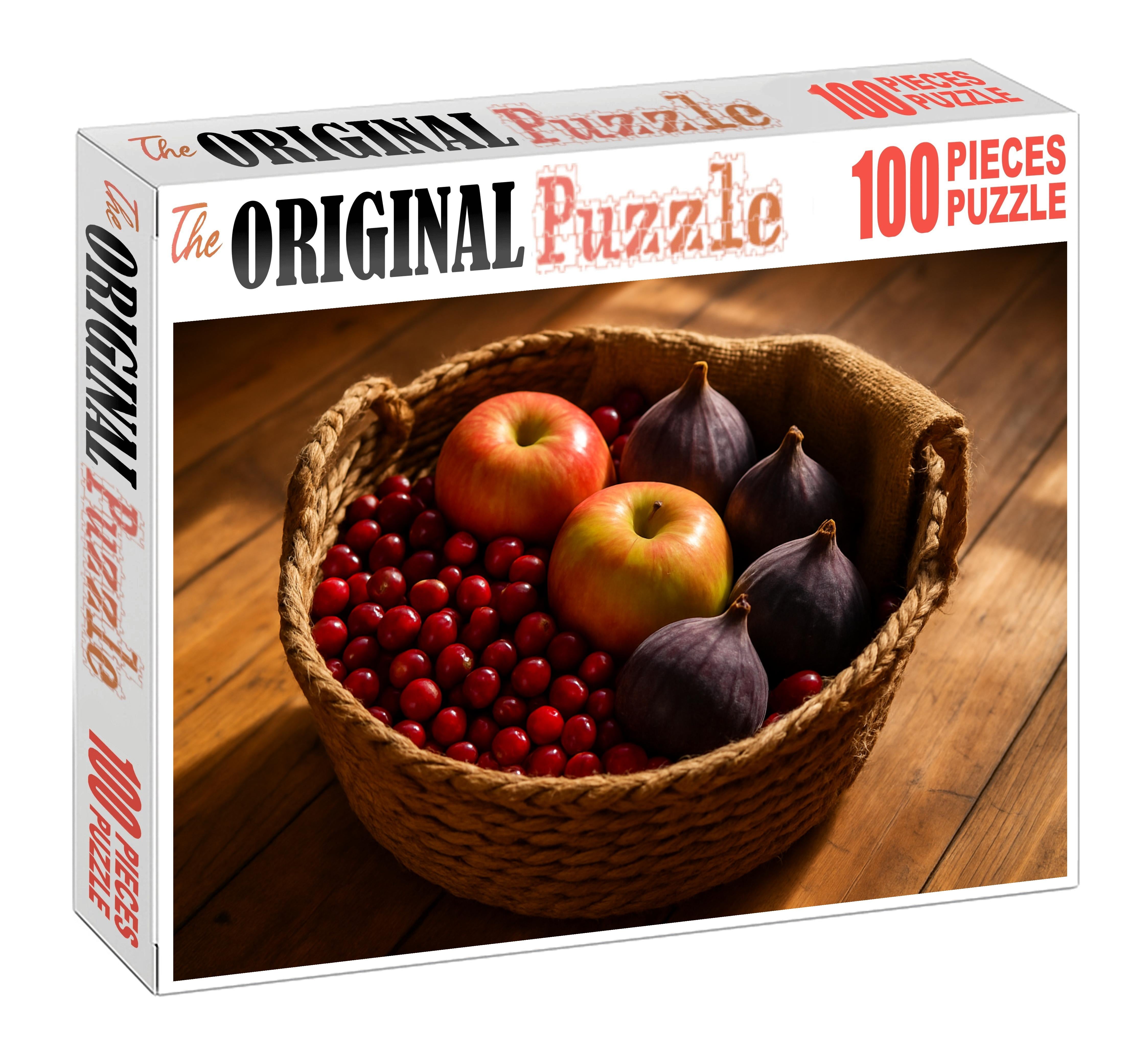 Autumn Basket Handpicked Cranberries Apples And Figs Large Format Puzzle