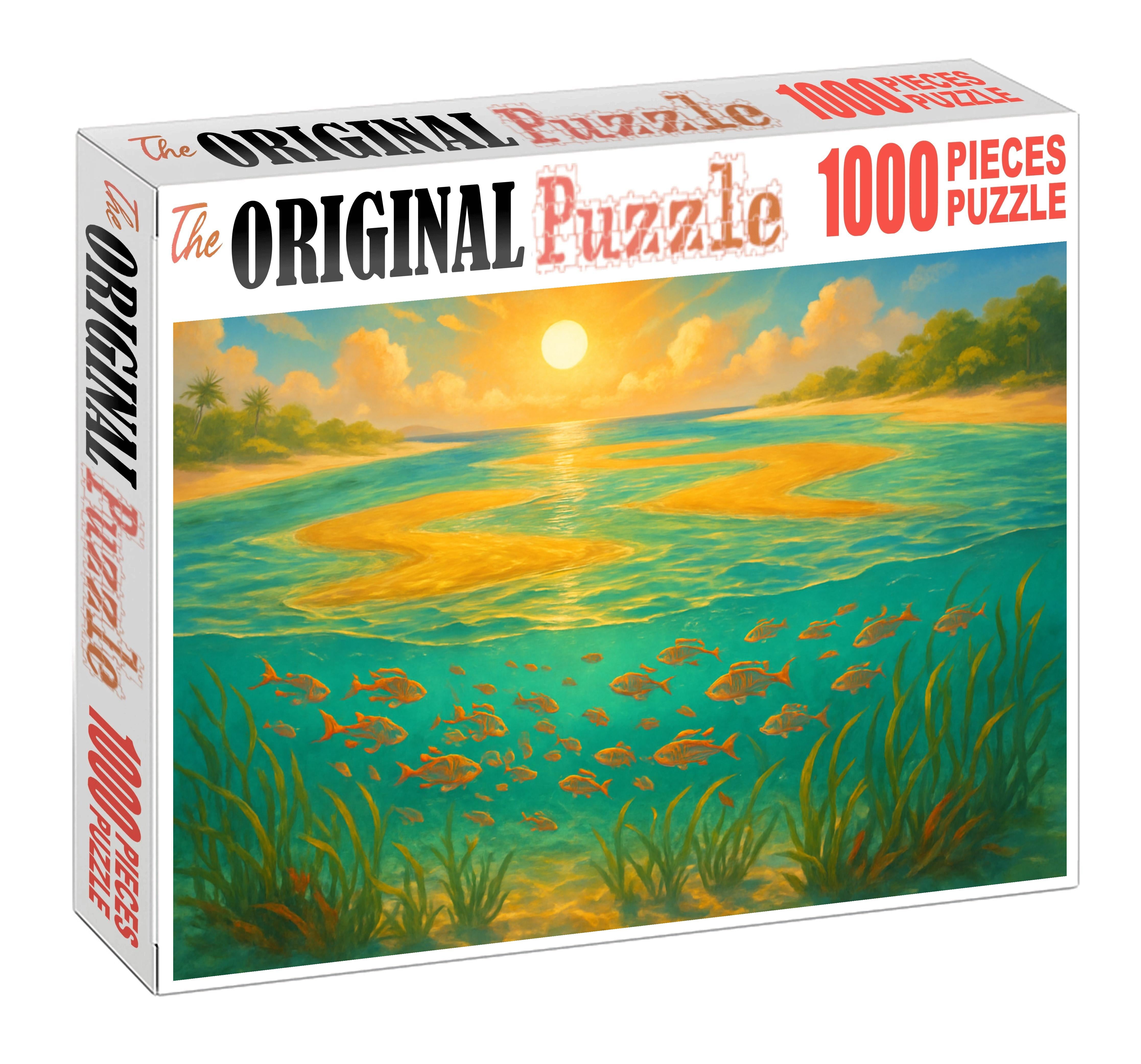 Golden Mirage Shallows Glimmering Sandbars Beneath Sunlit Skies 300 Piece Puzzle