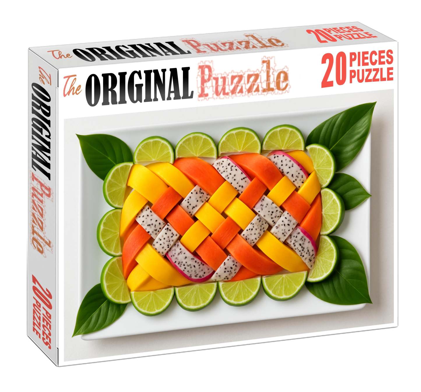 Tropical Ribbon Weave Mango Papaya And Dragon Fruit Slices 20 Piece Puzzle