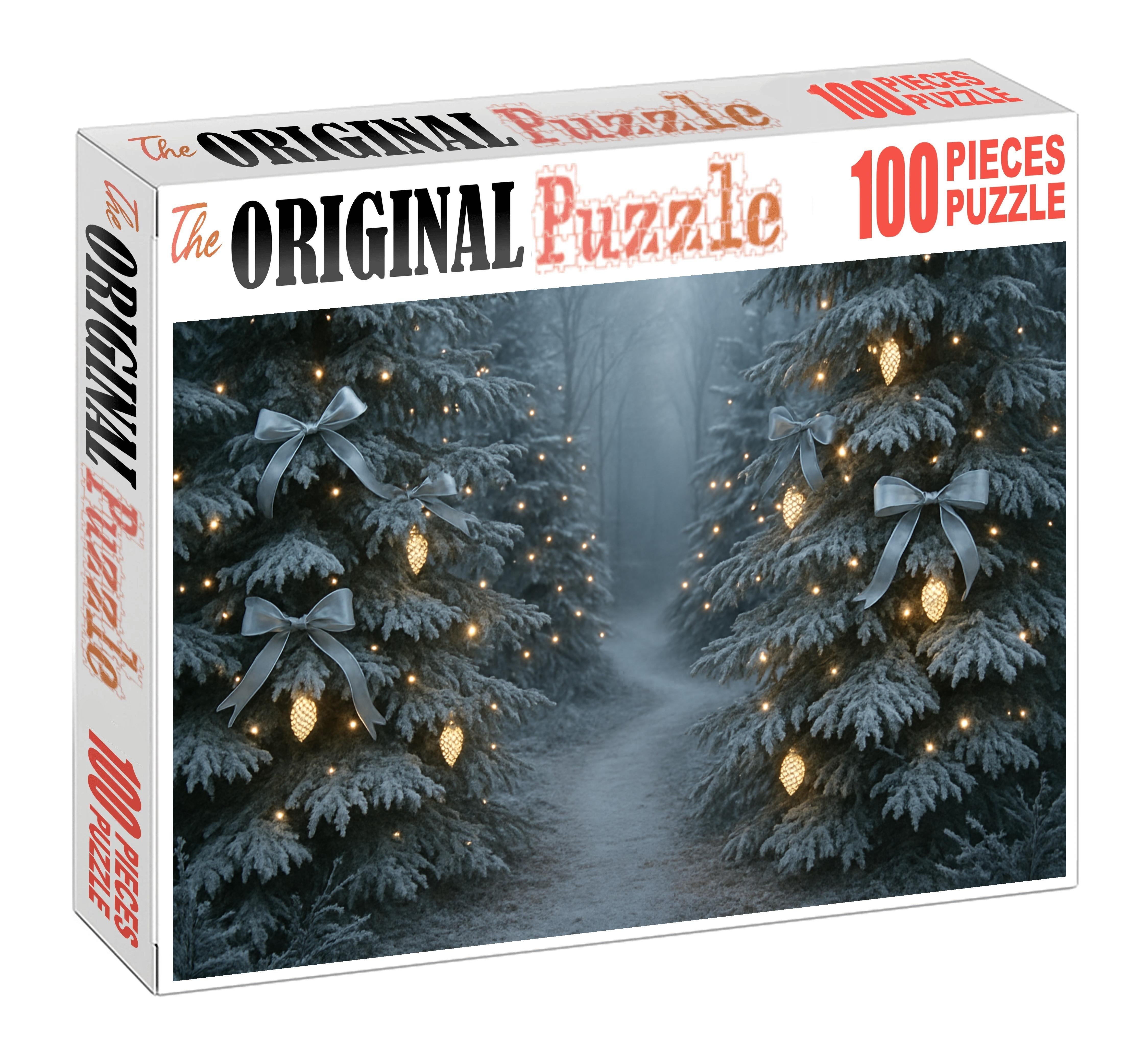 Frosted Evergreen Passage Glowing Pinecones And Silver Ribbons Puzzle Fun