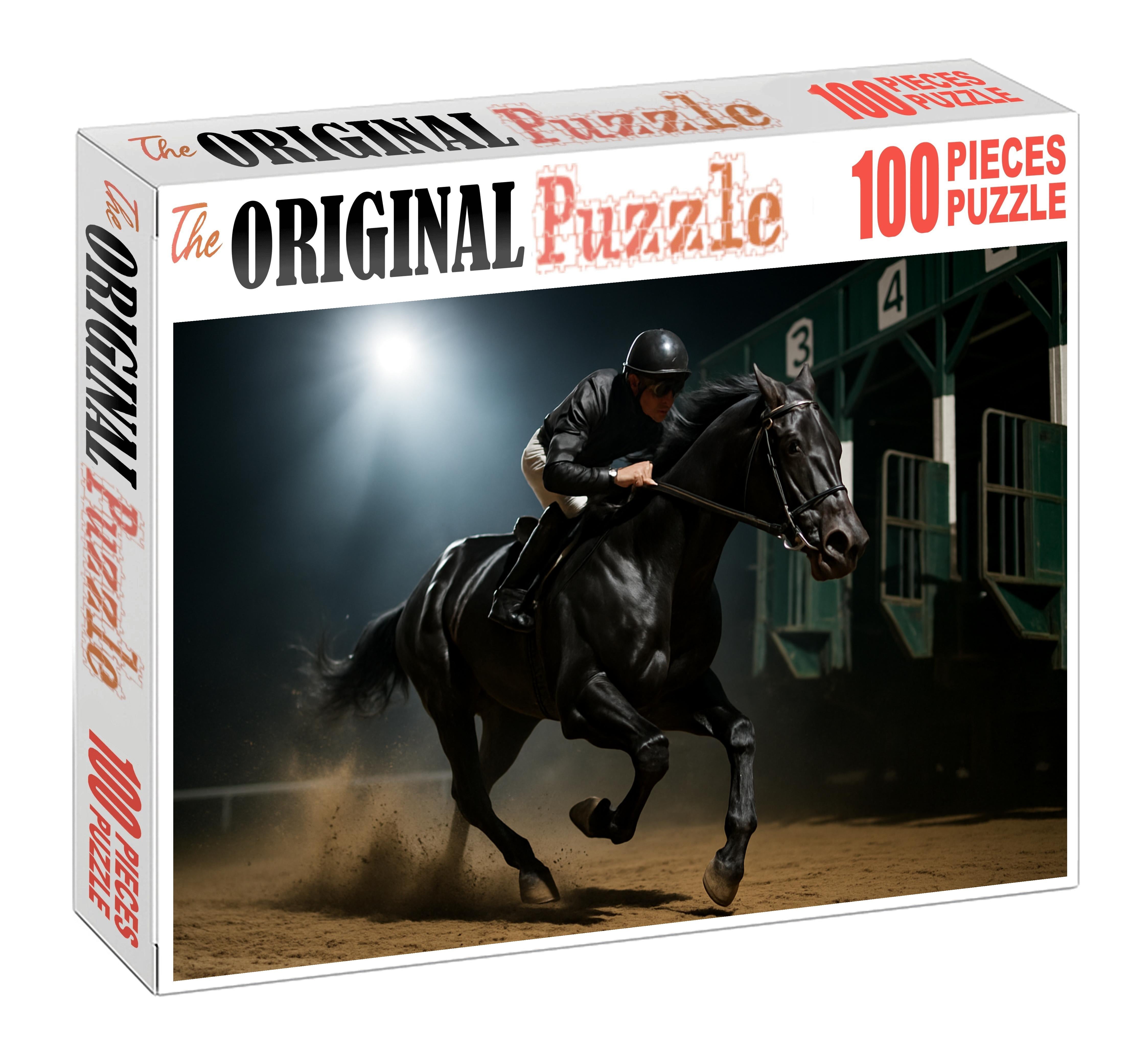 Shadow Lance Sleek Midnight Black Thoroughbred With Explosive Speed 50 Piece Puzzle