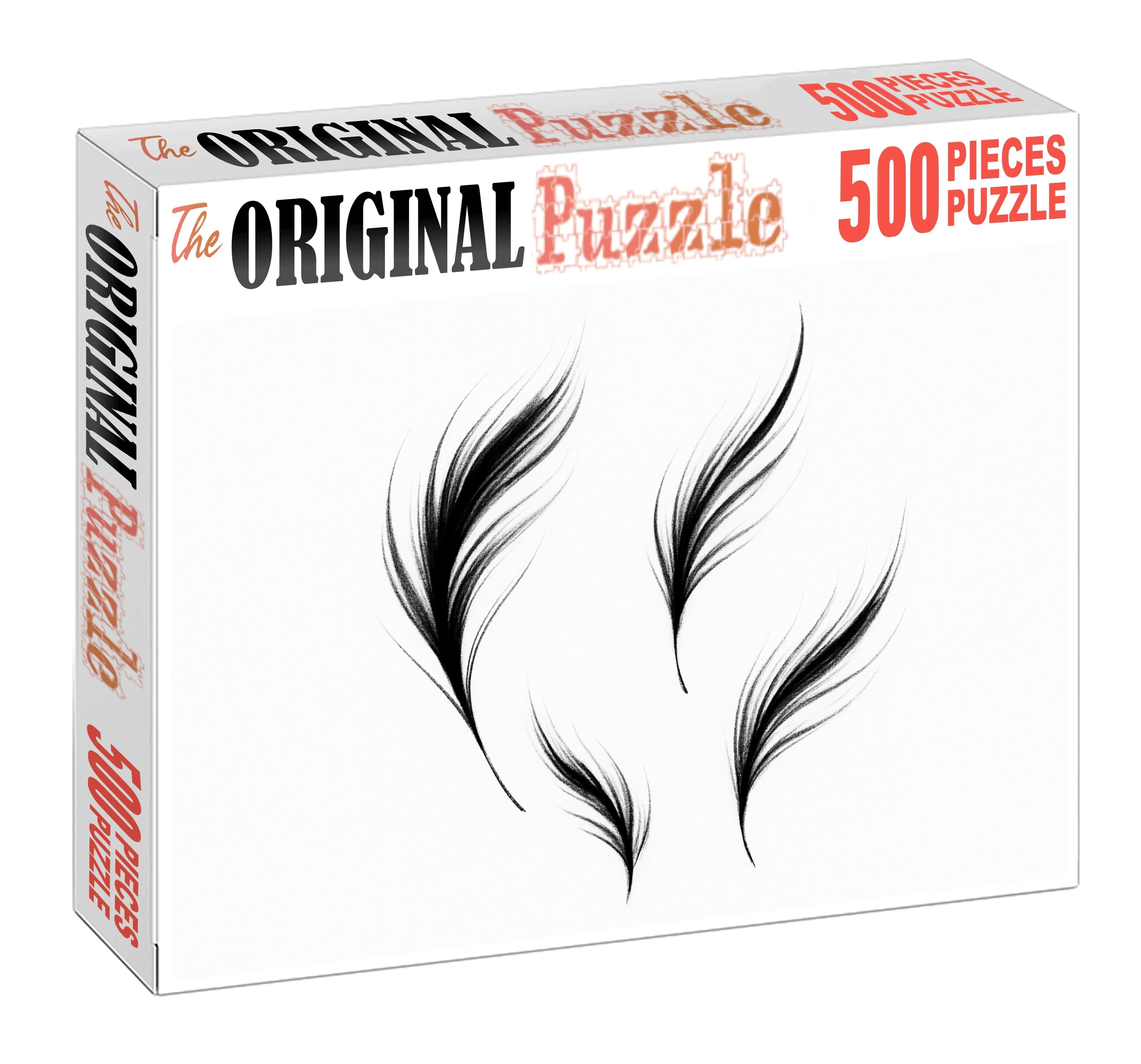 Abstract Feather Forms Minimalist Ink And Brush Stroke Study Puzzle Challenge