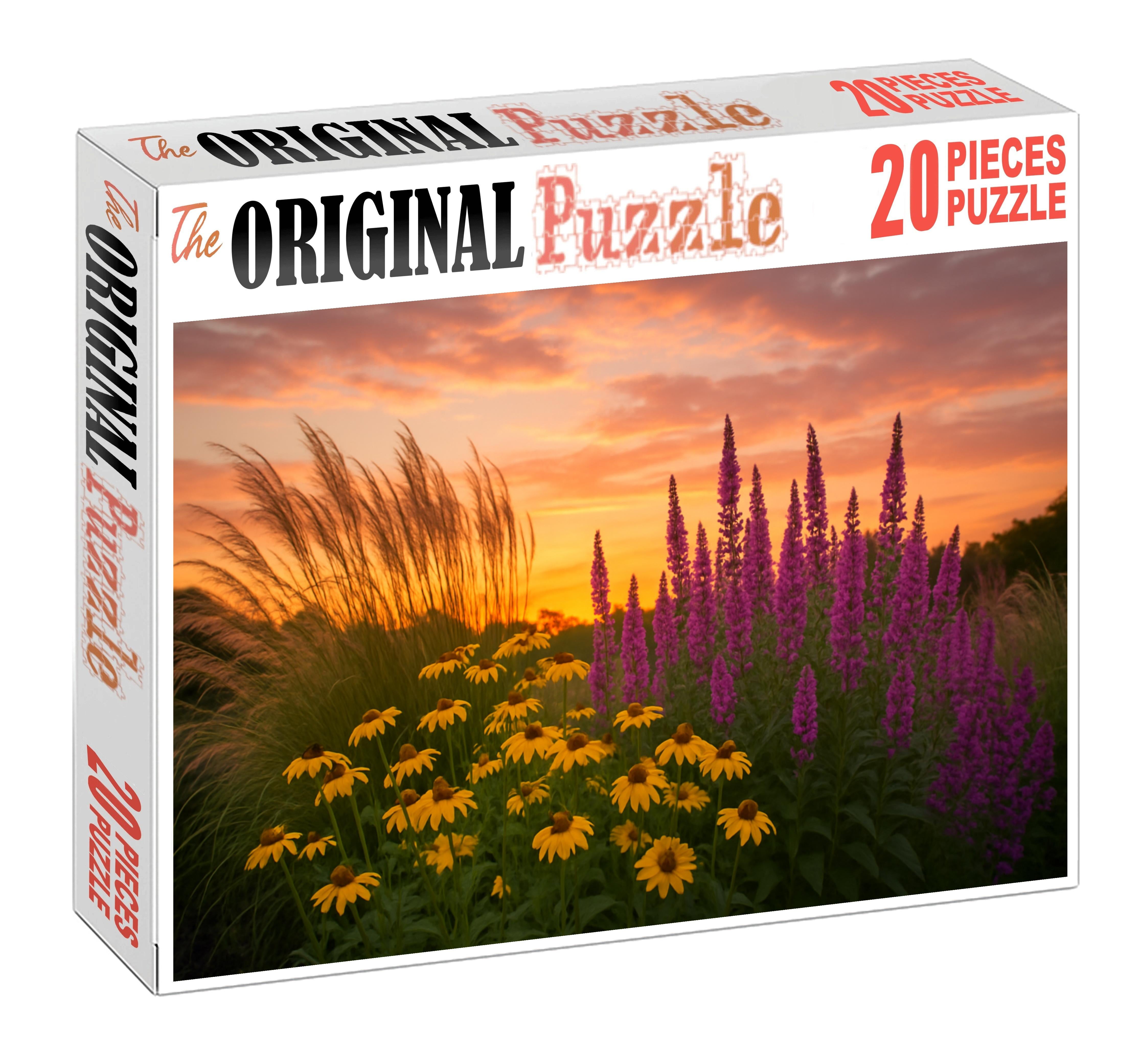 Sunset Prairie Garden Bed Tall Stalks Of Warm Yellow And Soft Mauve Flowers Family Puzzles