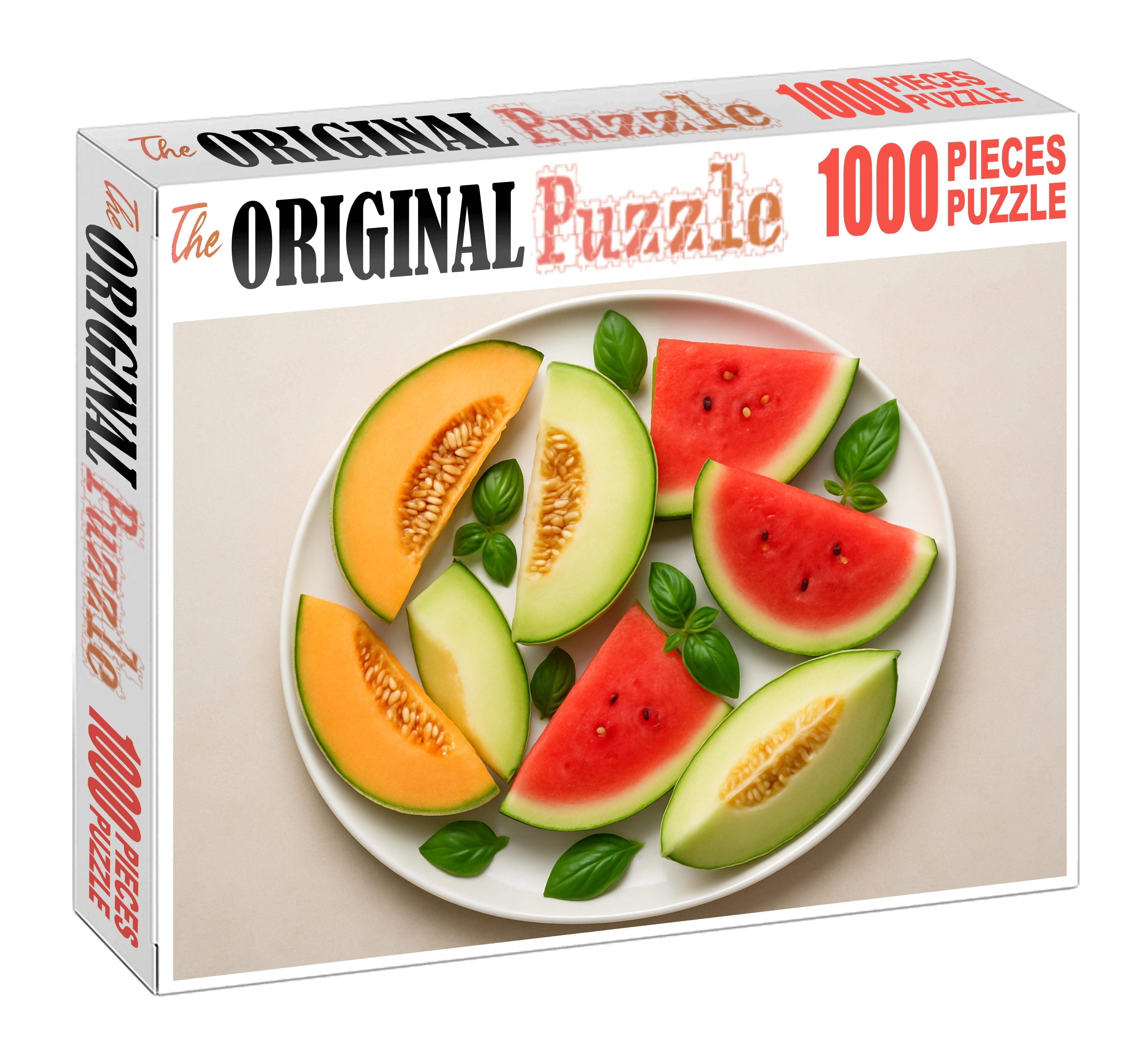 Melon Melody A Symphony Of Cantaloupe Honeydew And Watermelon Slices With Basil Garnish 1000 Piece Puzzle