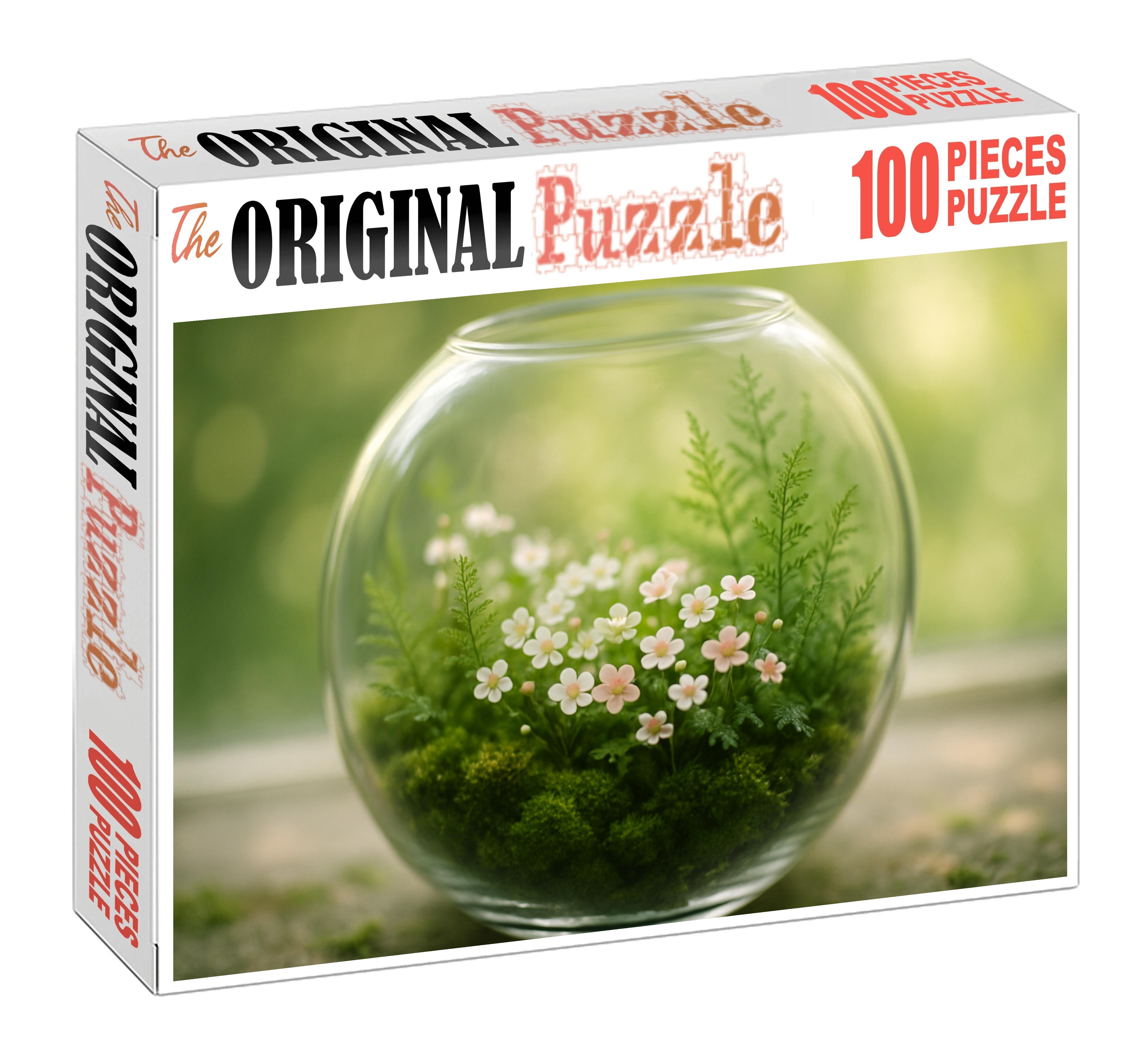 Mossy Woodland Terrarium Miniature White And Pale Pink Blooms Among Fern-like Greenery 50 Piece Puzzle